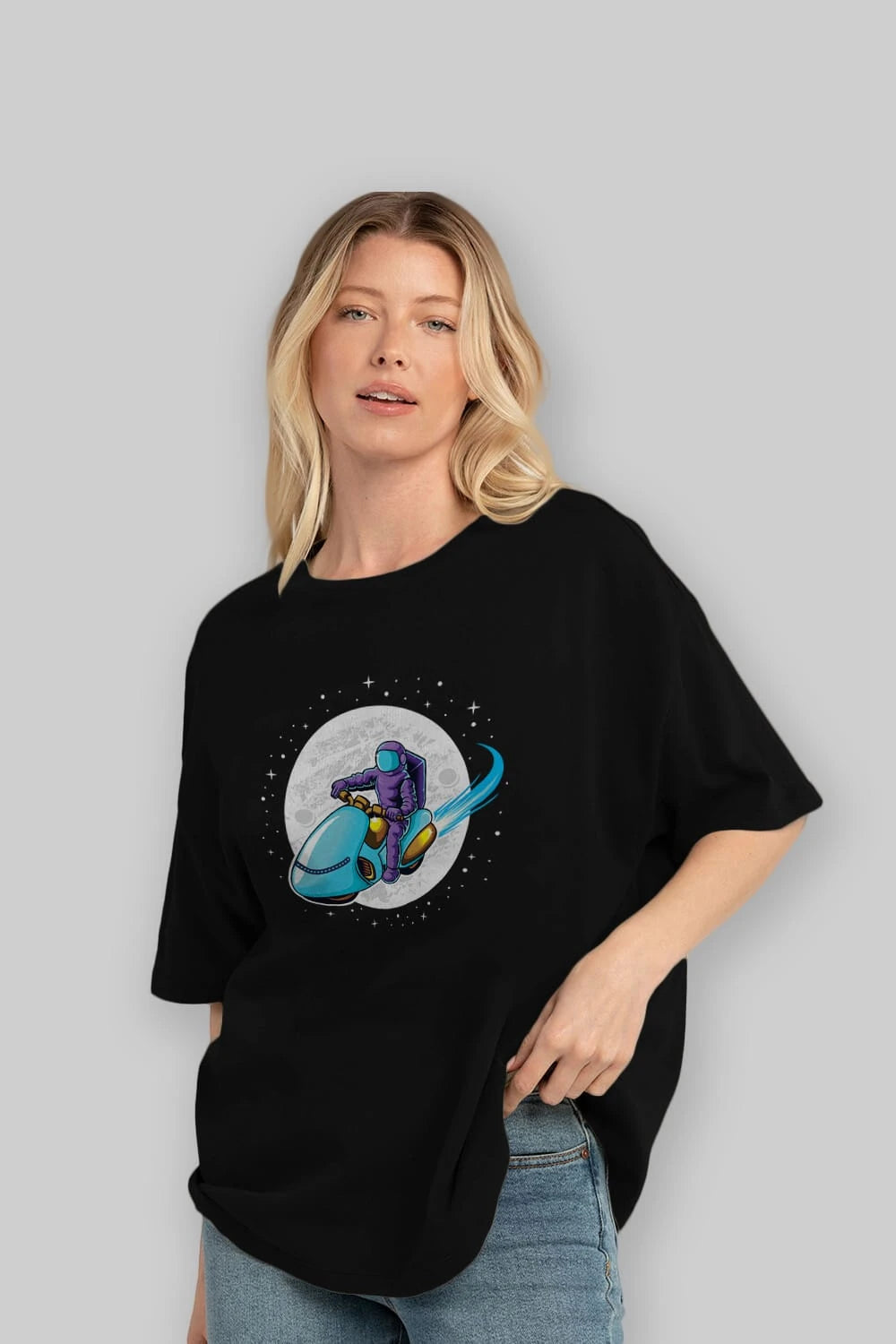 Astrorider in Space Ön Baskılı Oversize t-shirt Erkek Kadın Unisex
