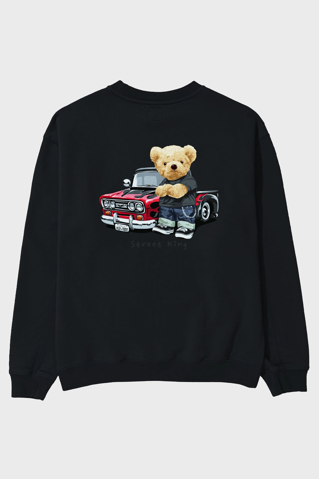 Teddy Bear Street King Arka Baskılı Oversize Sweatshirt Erkek Kadın Unisex