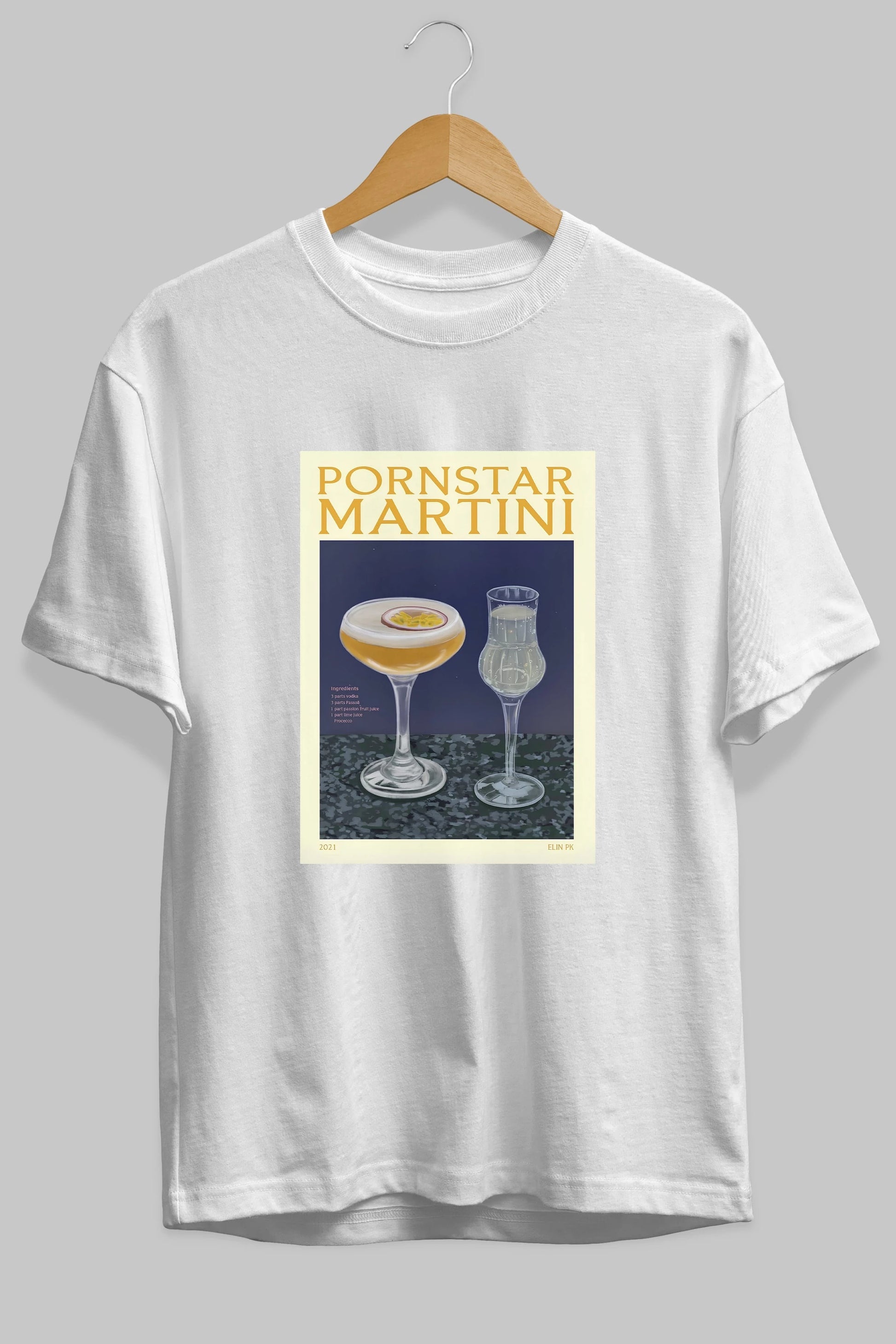 P.rnstar Martini Ön Baskılı Oversize t-shirt Erkek Kadın Unisex %100 Pamuk Bisiklet Yaka tişort