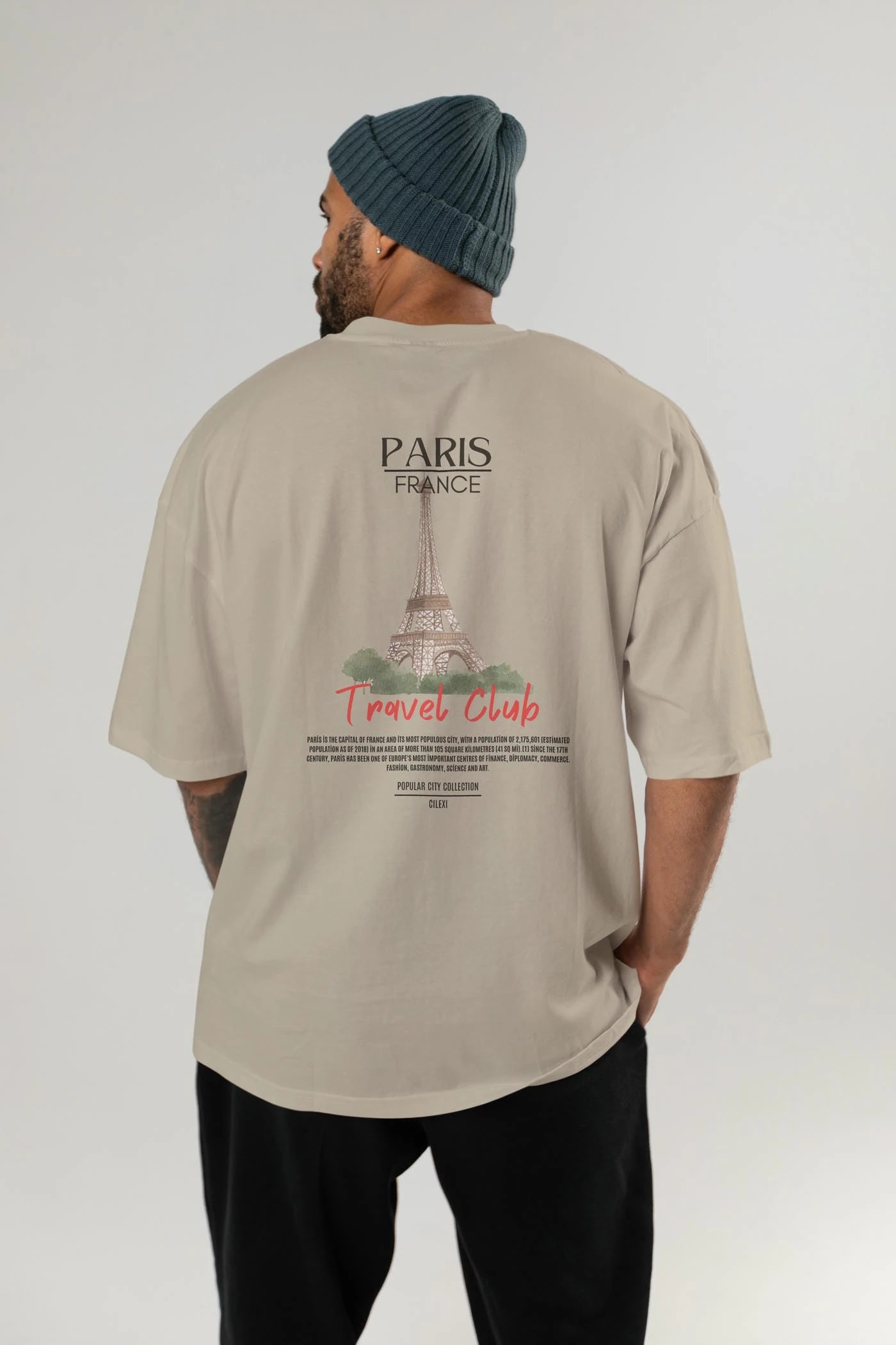 Paris France Arka Baskılı Oversize t-shirt Erkek Kadın Pamuk Bisiklet Yaka tişort
