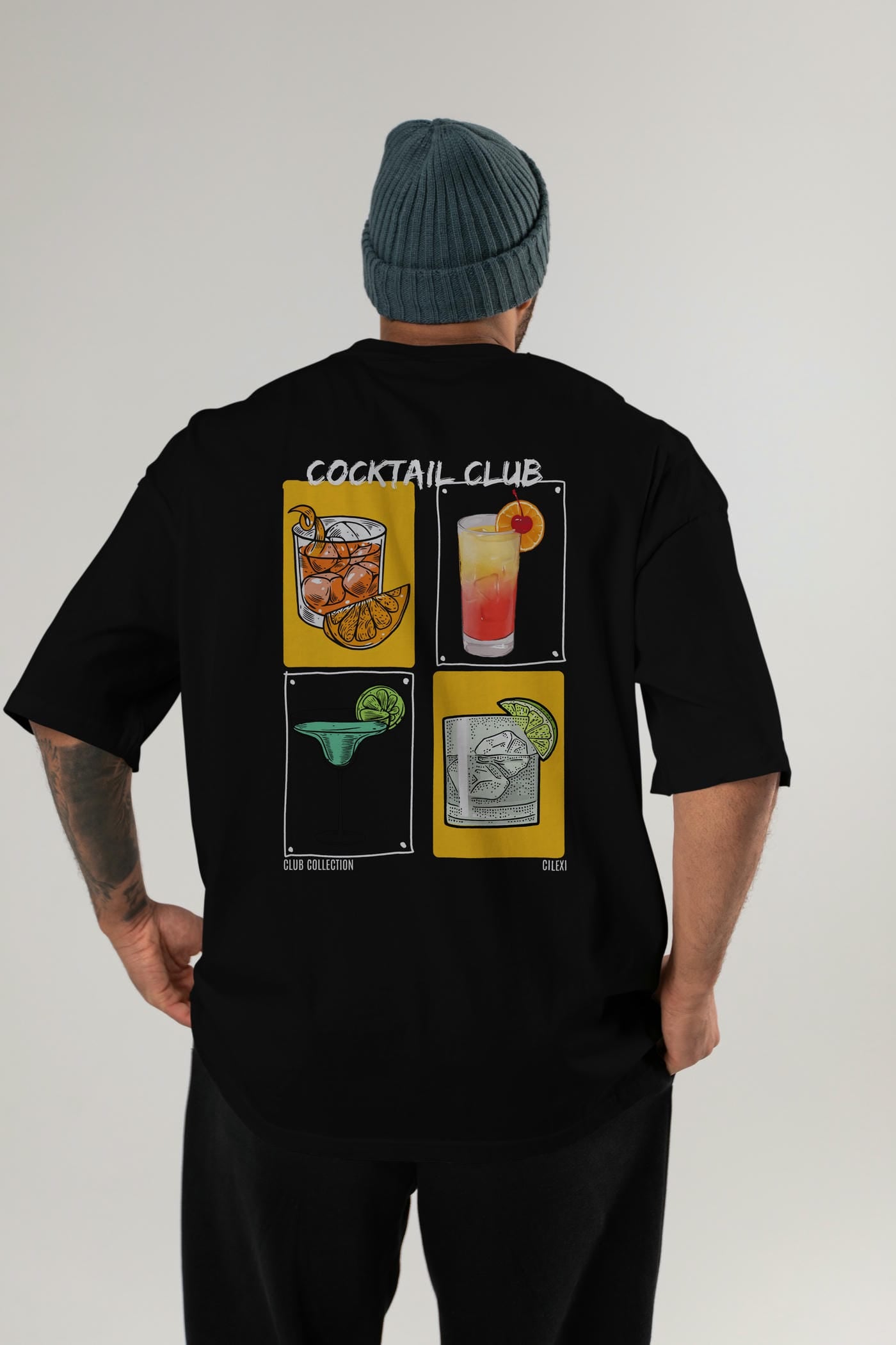 Cocktail Club Arka Baskılı Oversize t-shirt Erkek Kadın %100 Pamuk Bisiklet Yaka tişort