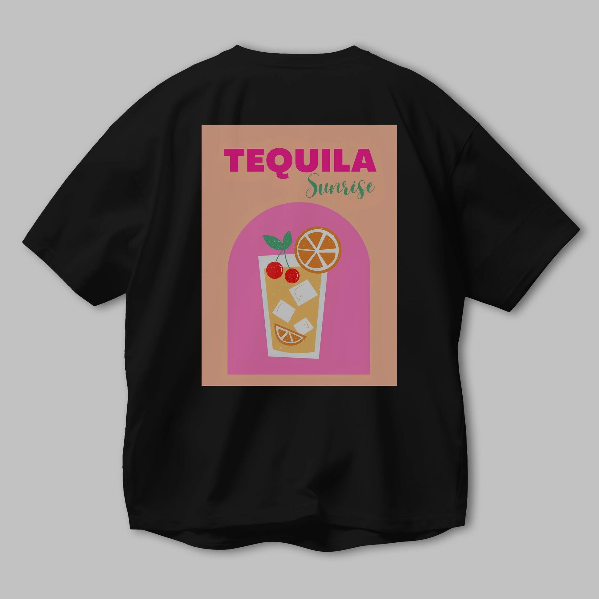 Tequila Sunrise 2 Arka Baskılı Oversize t-shirt Erkek Kadın Unisex %100 Pamuk Bisiklet Yaka tişort