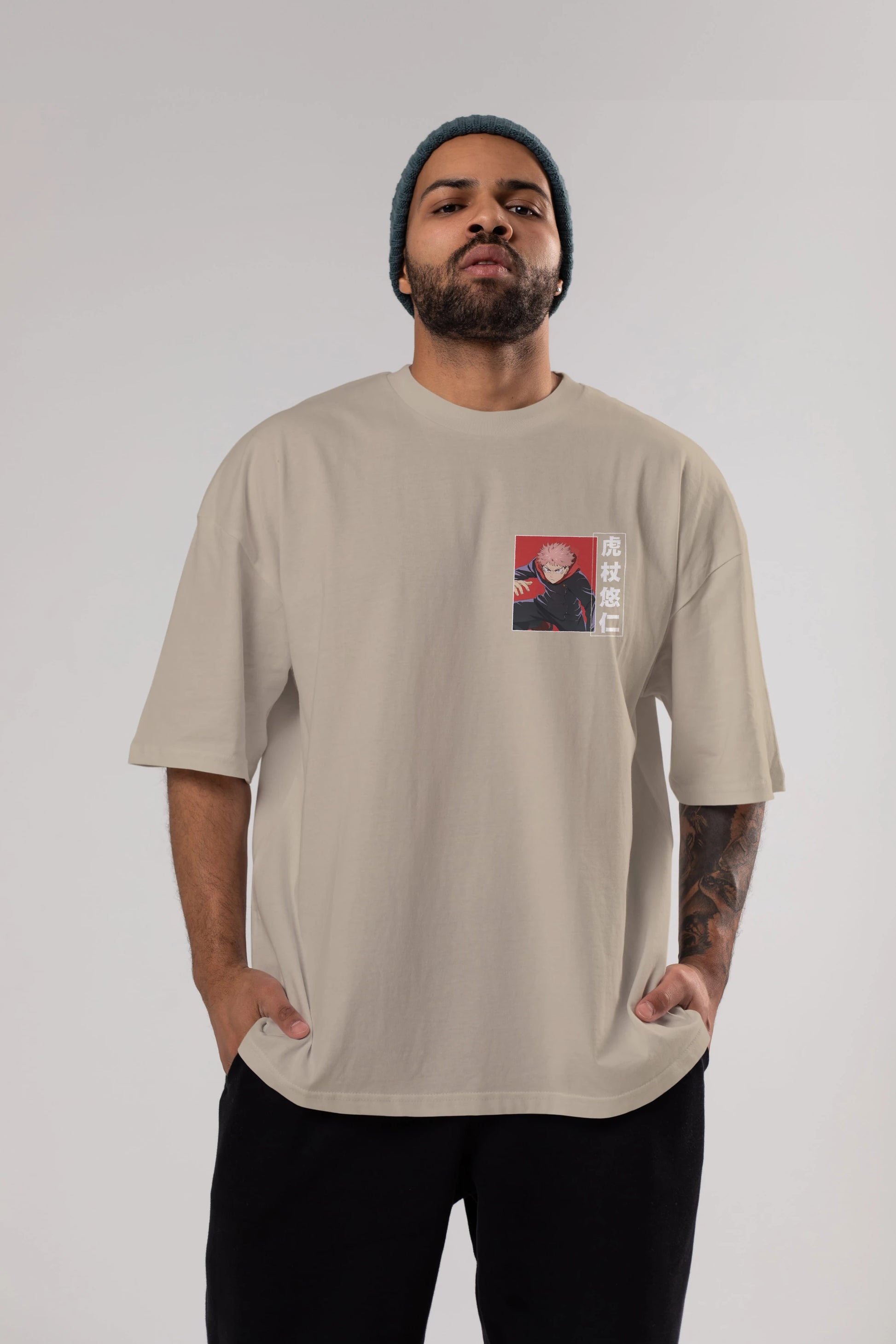 Yuuji Itadori 2 Ön Sol Baskılı Oversize t-shirt Erkek Kadın Unisex %100 Pamuk Bisiklet Yaka tişort