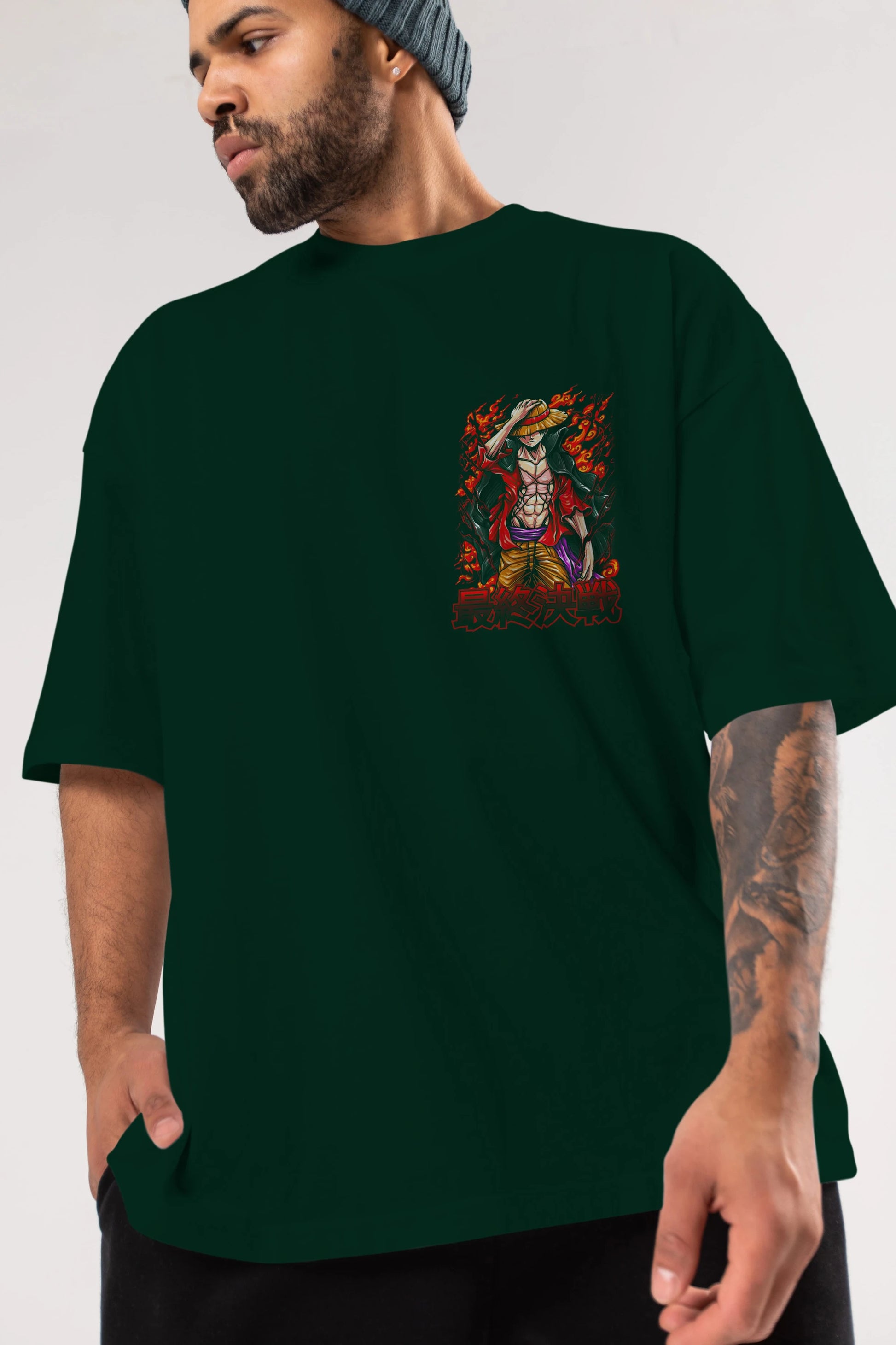 MONKEY D. LUFFY (3) Ön Sol Baskılı Oversize t-shirt Erkek Kadın Unisex %100 Pamuk Bisiklet Yaka tişort