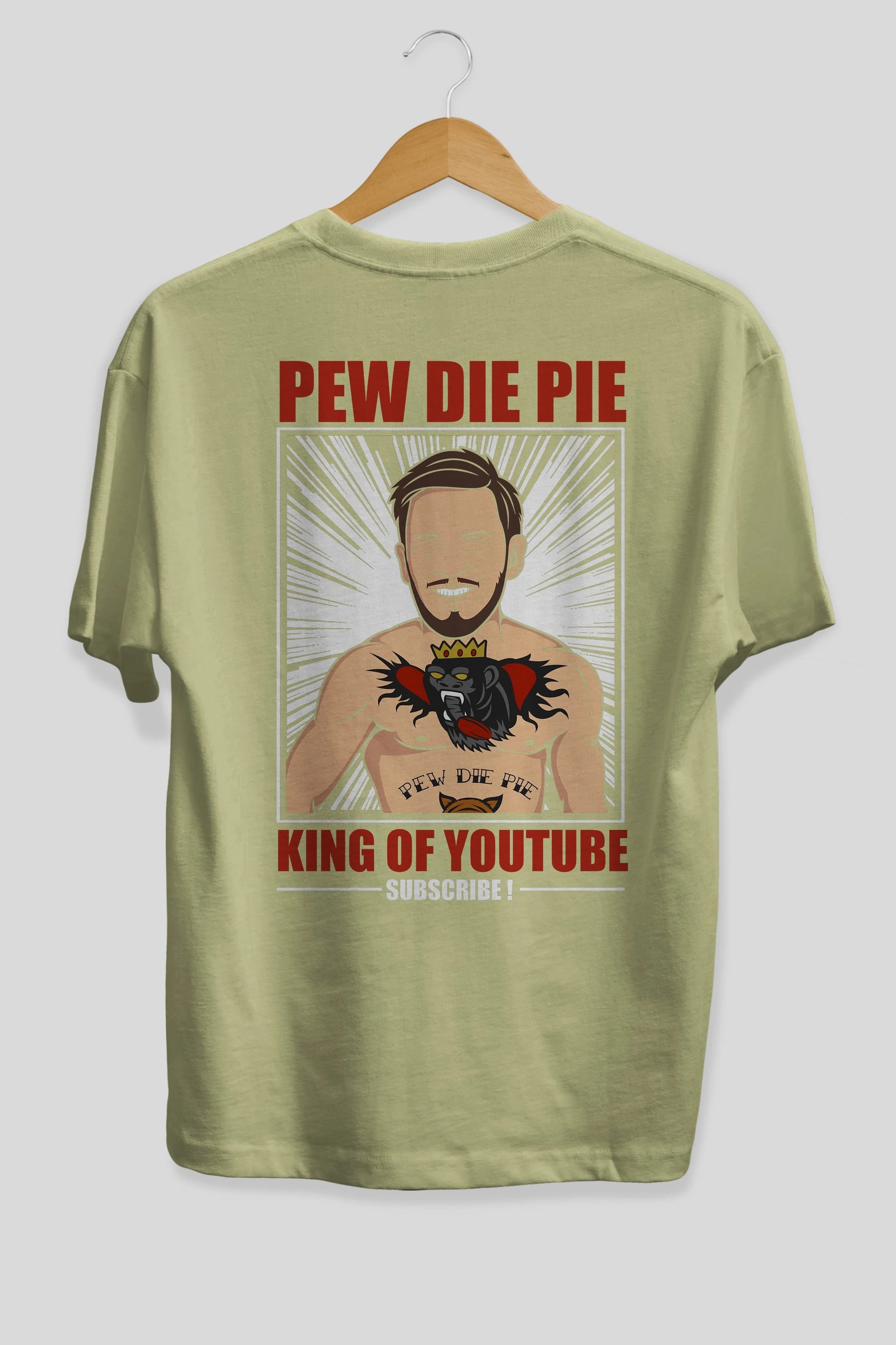 Pew Die Pie Fighter Arka Baskılı Oversize t-shirt Erkek Kadın Unisex %100 Pamuk tişort