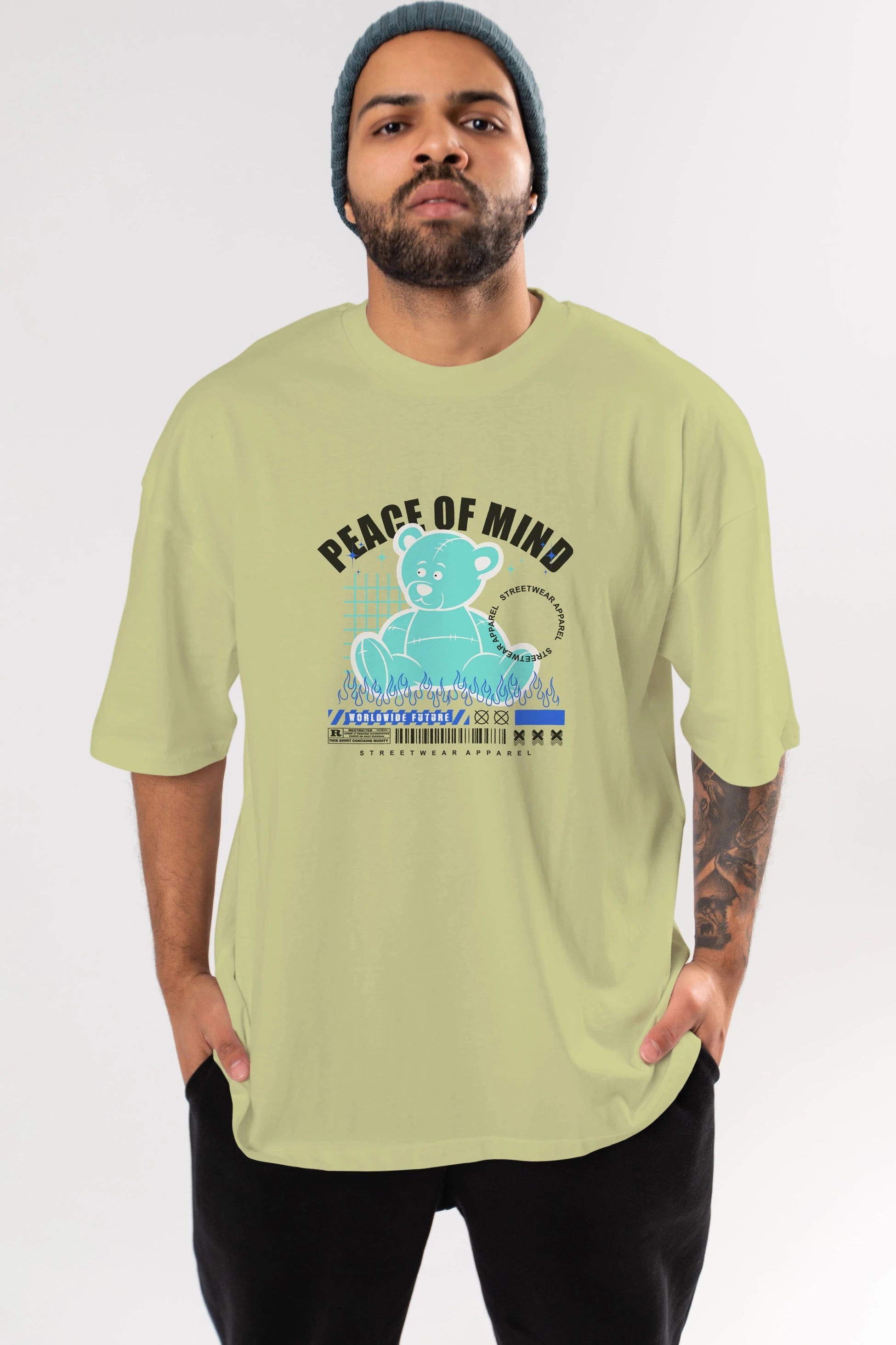 Teddy Bear Peace of Mind Ön Baskılı Oversize t-shirt Erkek Kadın Unisex