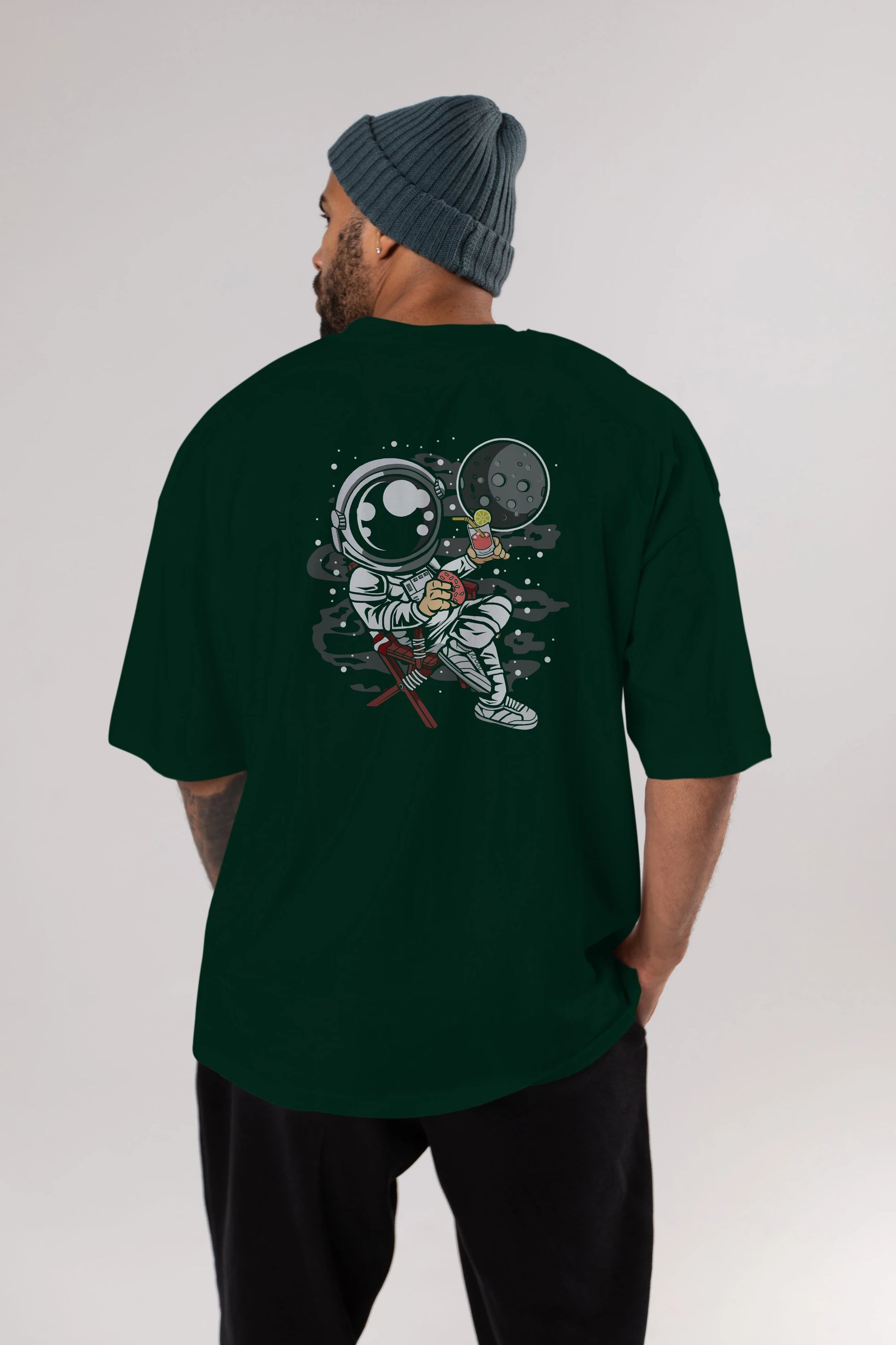Holiday Astronaut Arka Baskılı Oversize t-shirt Erkek Kadın Unisex