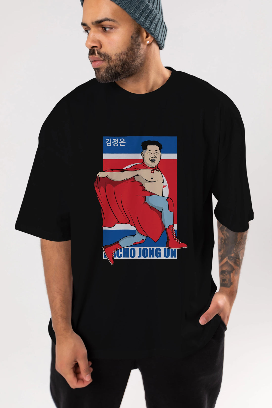 Nacho Libre Jong Un Ön Baskılı Oversize t-shirt Erkek Kadın Unisex %100 Pamuk tişort