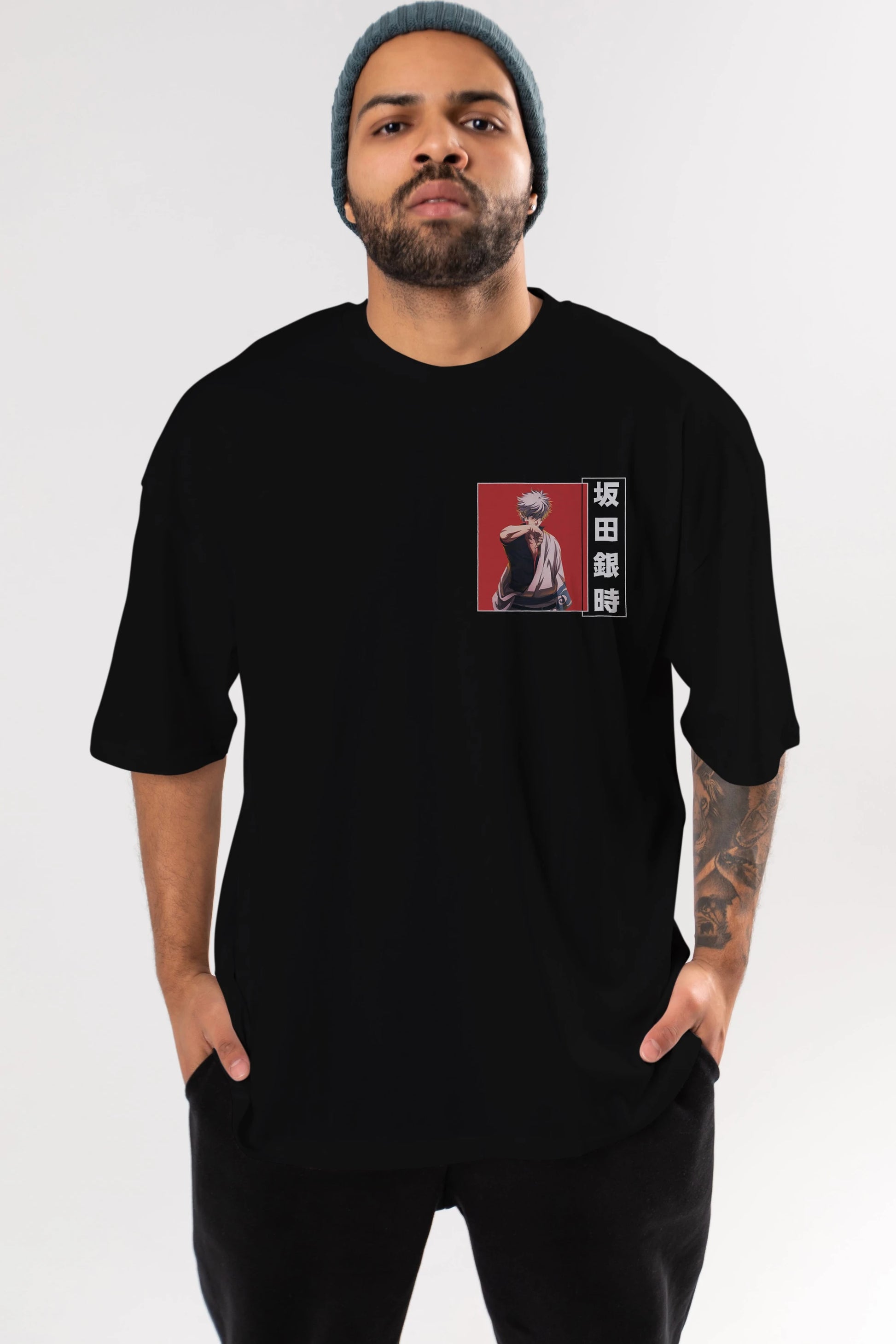 Gintoki Sakata GINTAMA 1 Ön Sol Baskılı Oversize t-shirt Erkek Kadın Unisex %100 Pamuk Bisiklet Yaka tişort