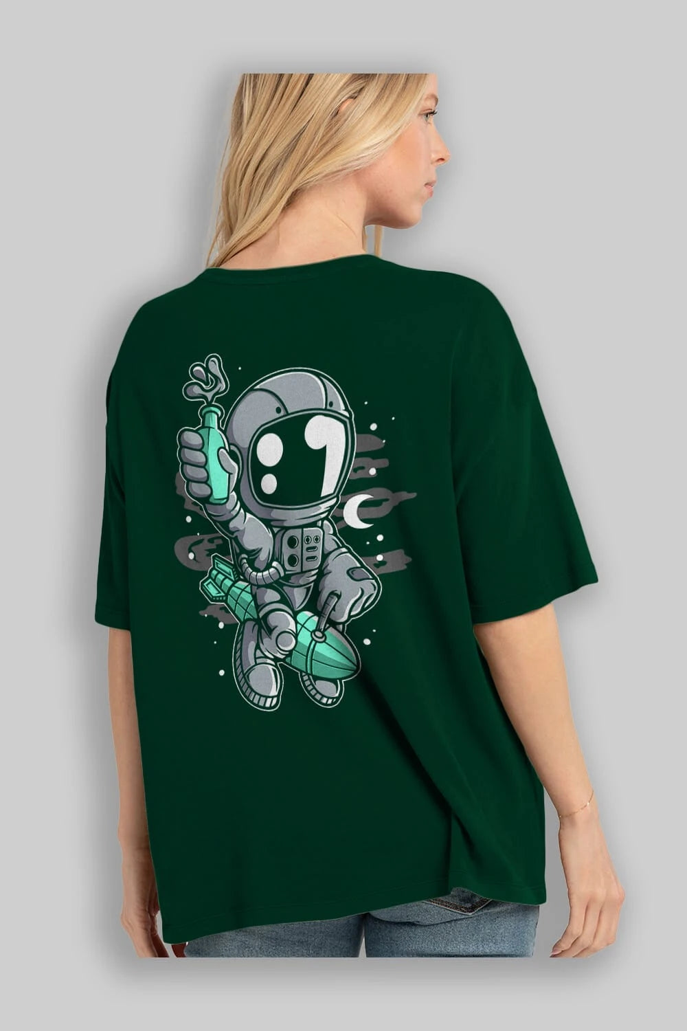 Astronaut Rocket Arka Baskılı Oversize t-shirt Erkek Kadın Unisex