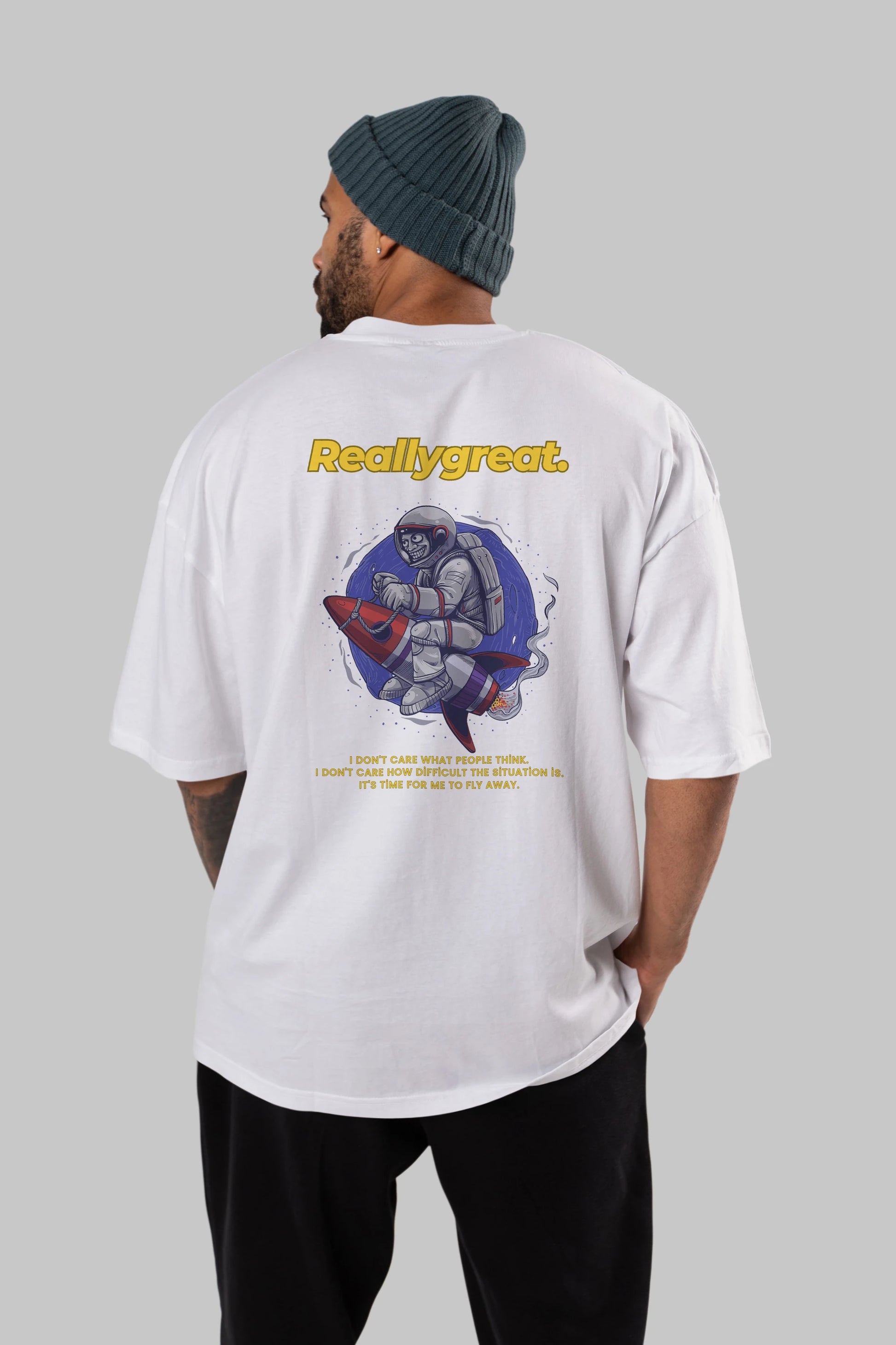 Reallygreat Astronaut Arka Baskılı Oversize t-shirt Erkek Kadın Unisex