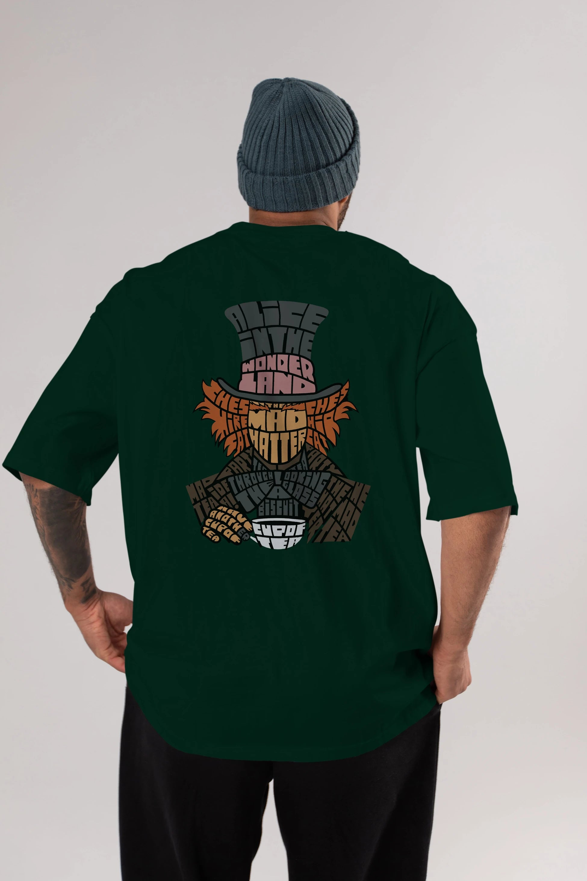 Madhatter Arka Baskılı Oversize t-shirt %100 pamuk Erkek Kadın Unisex