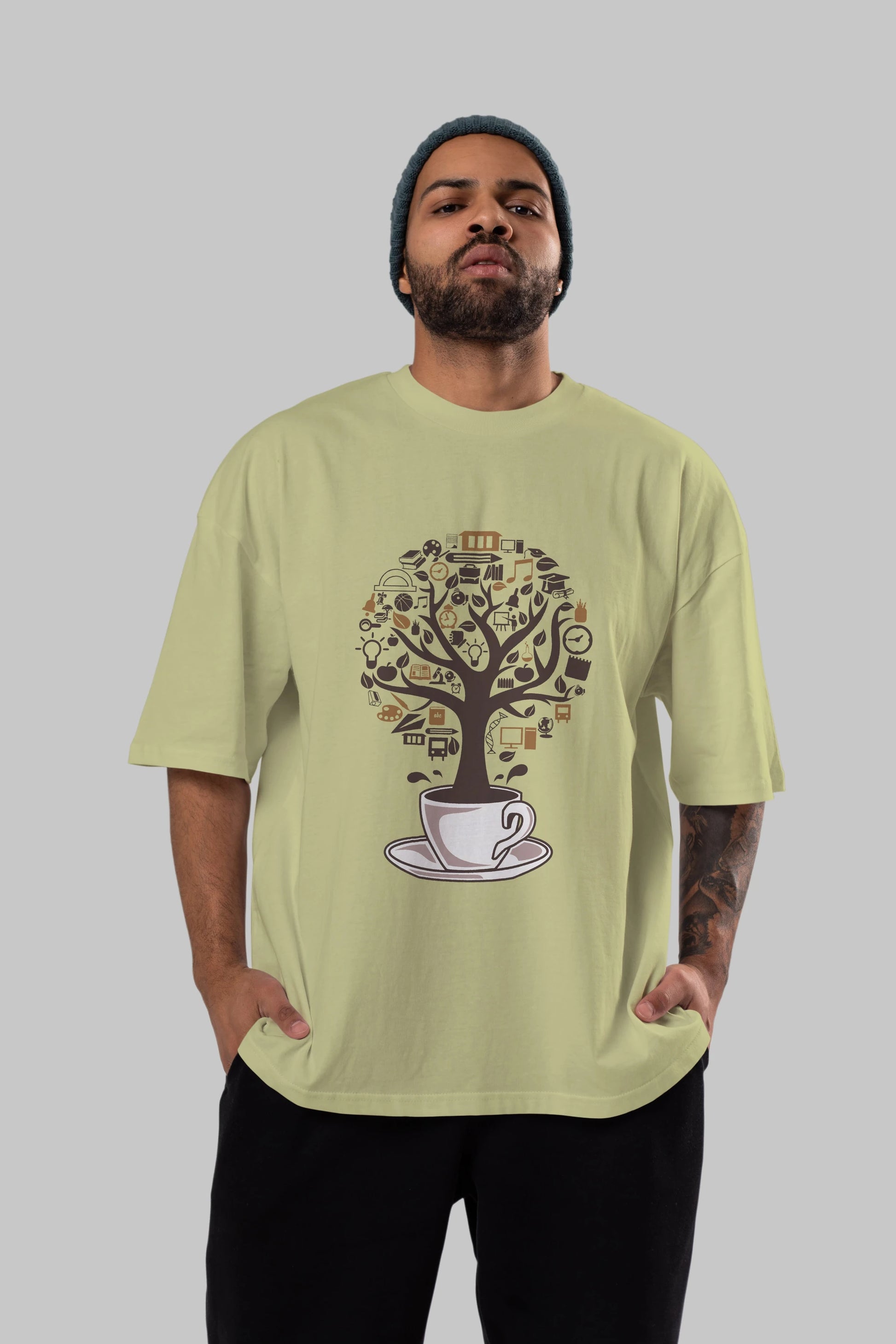 Coffee Tree Ön Baskılı Oversize t-shirt %100 pamuk Erkek Kadın Unisex