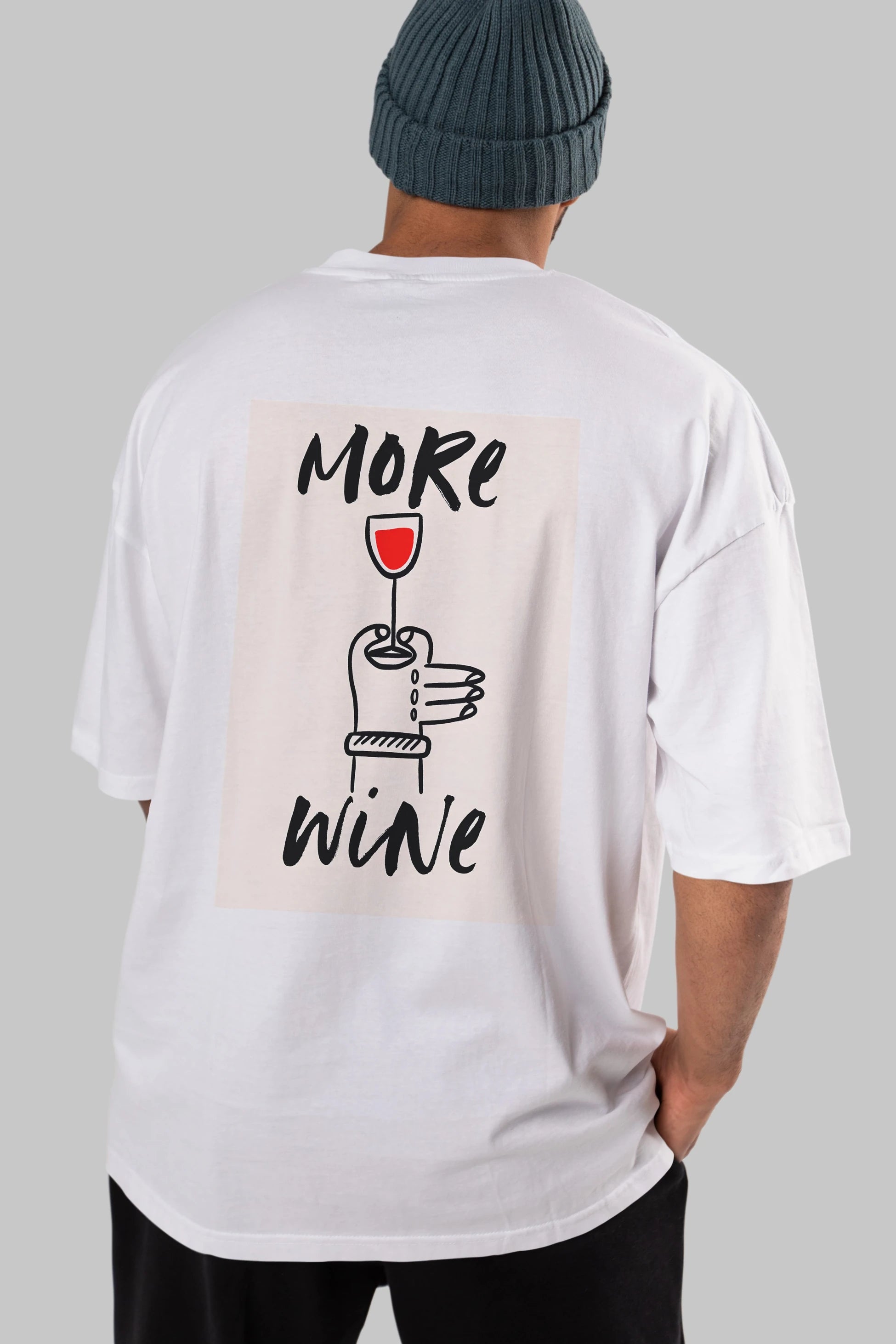 More Wine 2 Arka Baskılı Oversize t-shirt Erkek Kadın Unisex %100 Pamuk Bisiklet Yaka tişort