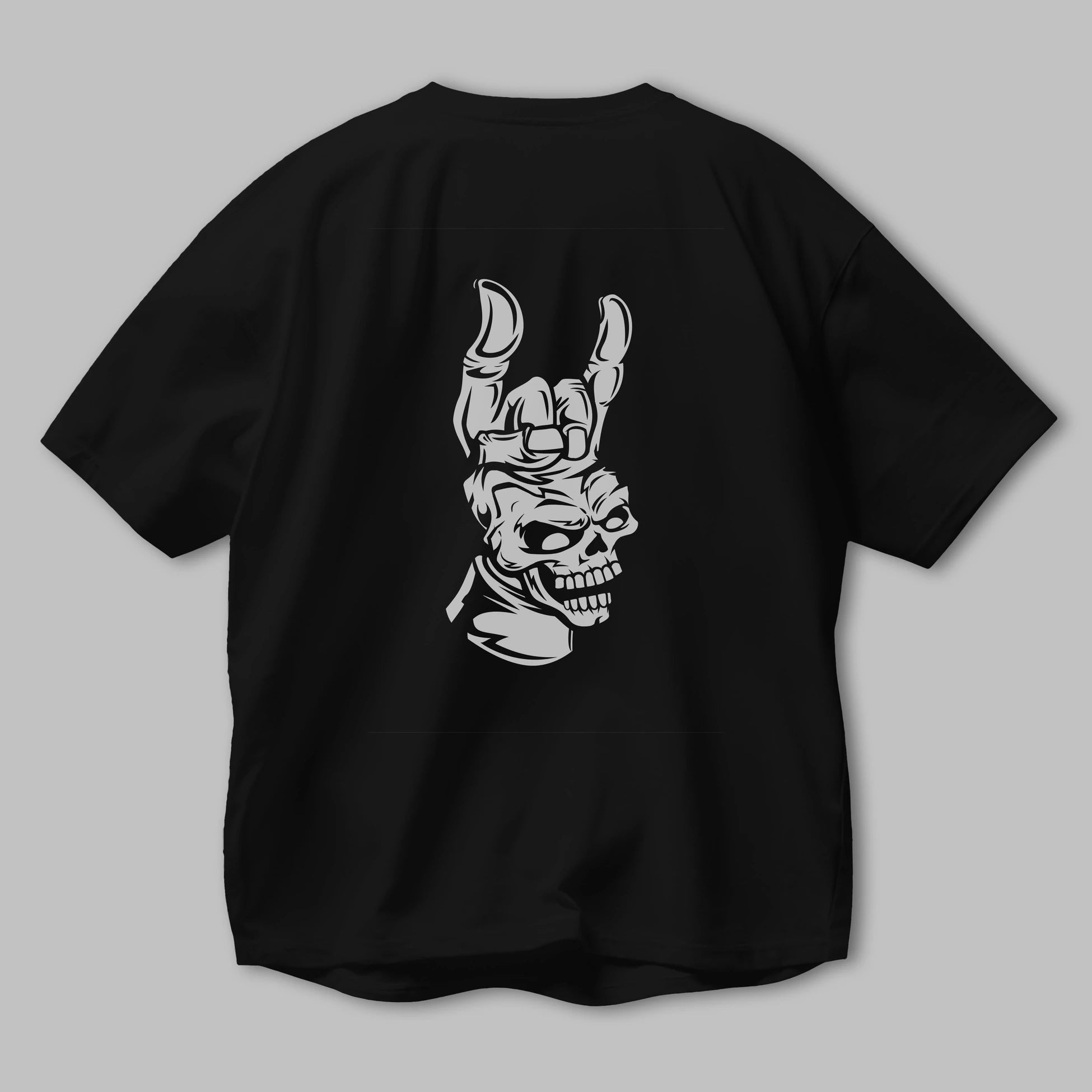 Hand Metal Skull Arka Baskılı Oversize t-shirt Erkek Kadın Unisex %100 Pamuk tişort