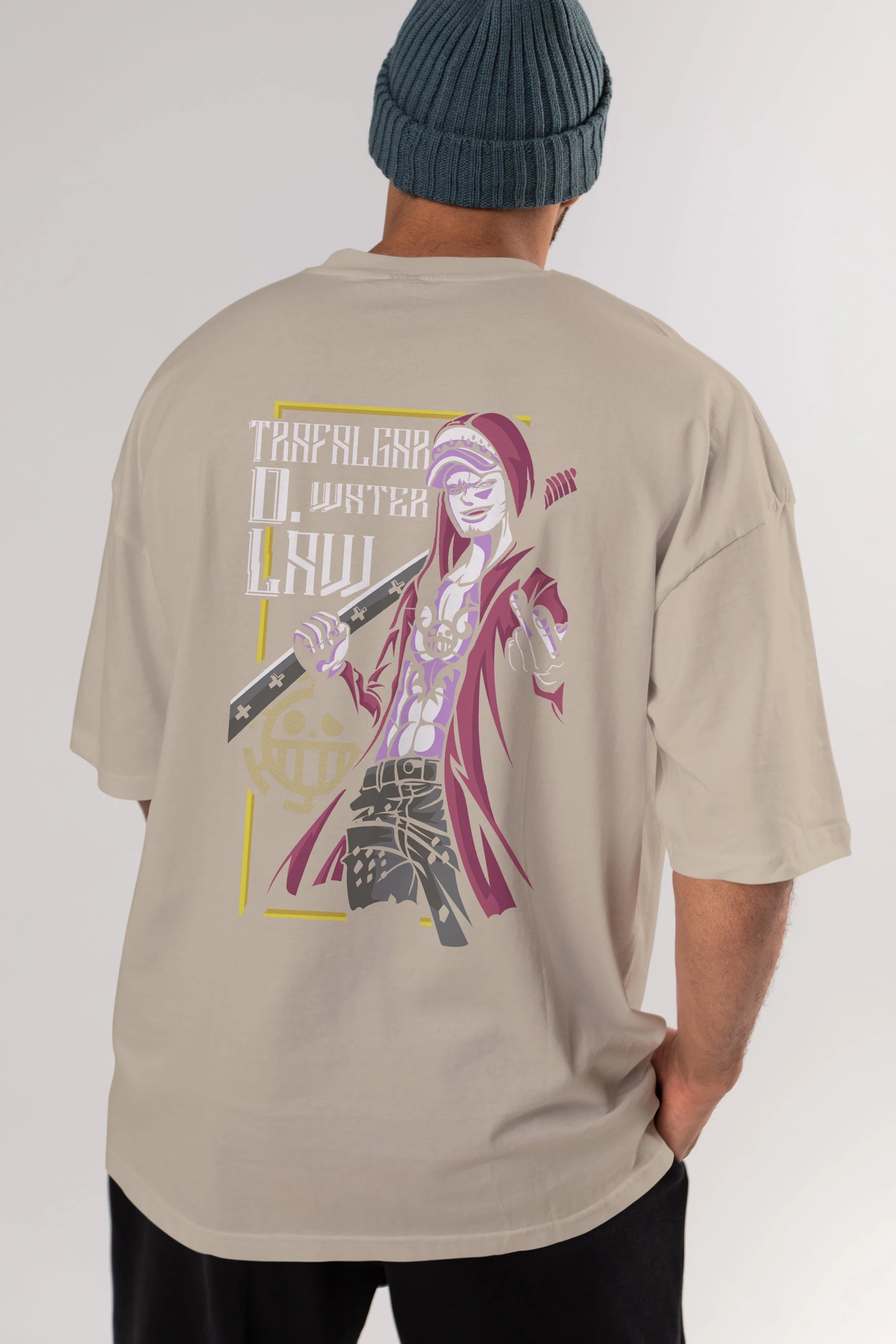 Trafalgar D. Water Law Anime Arka Baskılı Oversize t-shirt Erkek Kadın Unisex %100 pamuk tişort