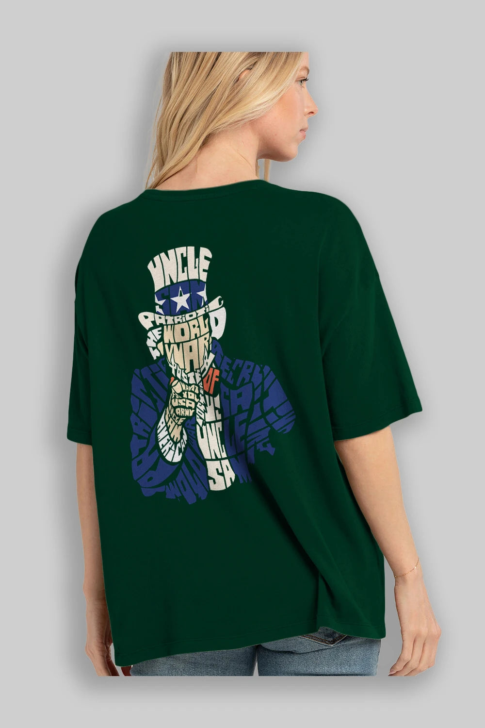 Uncle Sam Arka Baskılı Oversize t-shirt %100 pamuk Erkek Kadın Unisex