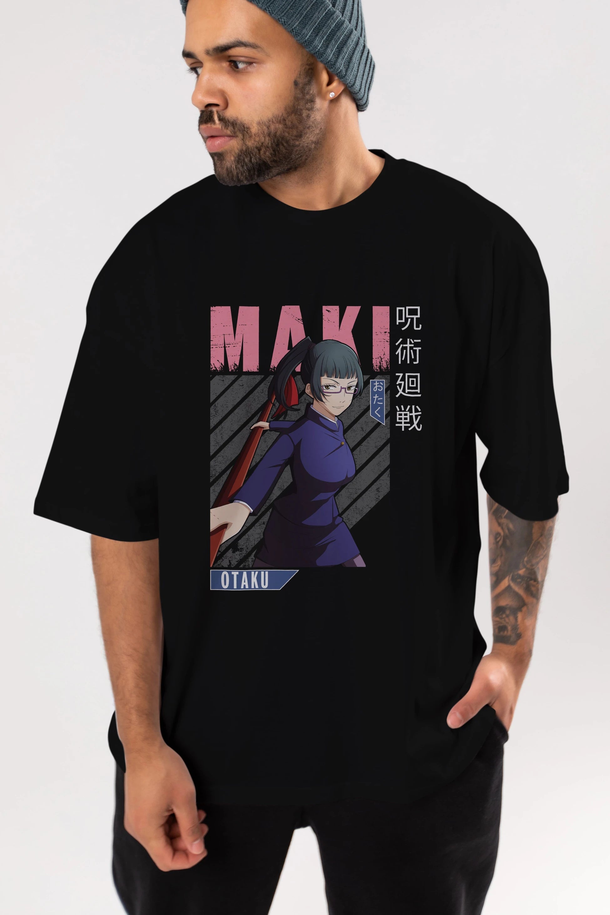 Maki Zenin CHAINSAWMAN Anime Ön Baskılı Oversize t-shirt %100 pamuk Erkek Kadın Unisex