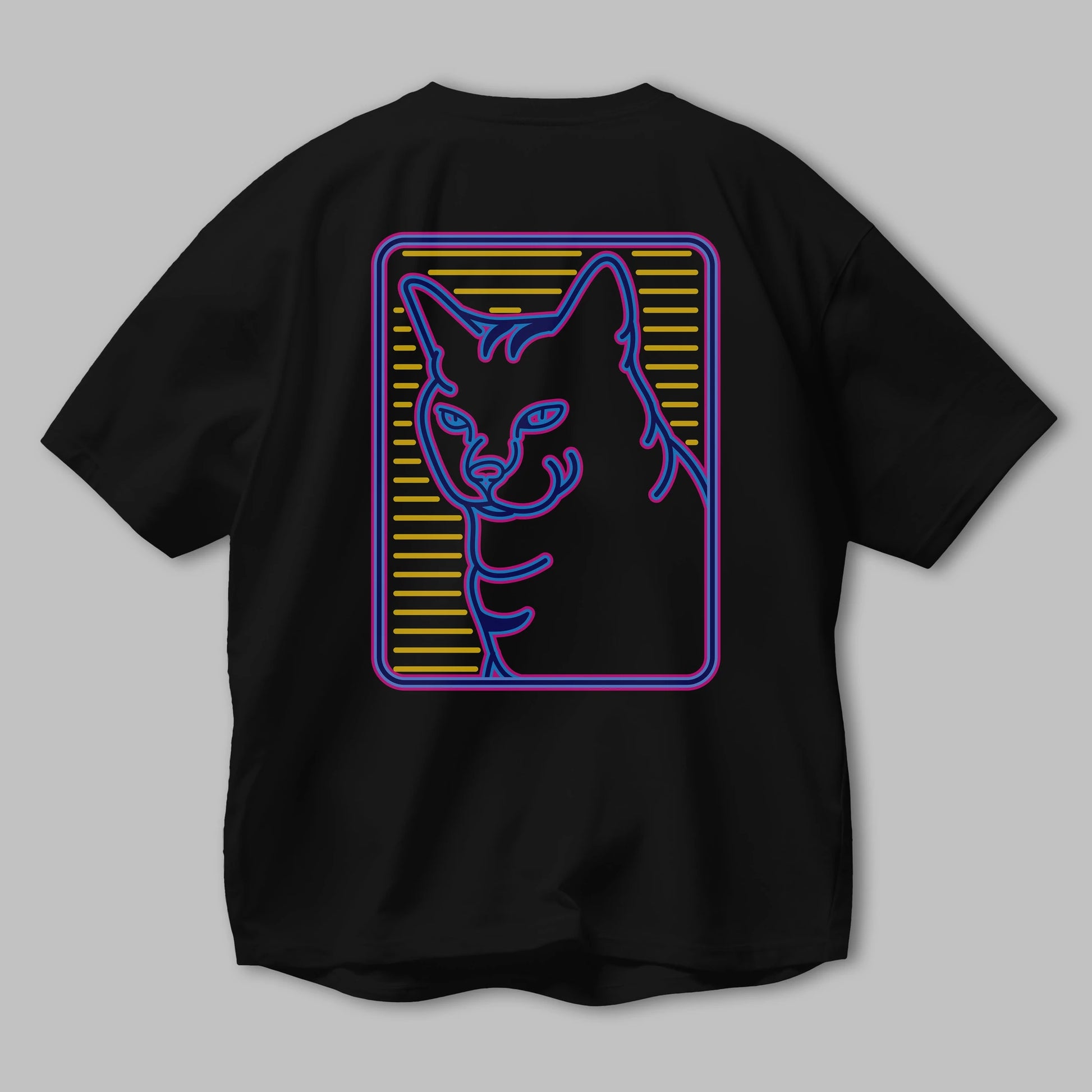 Neon Cat Arka Baskılı Oversize t-shirt Erkek Kadın Unisex