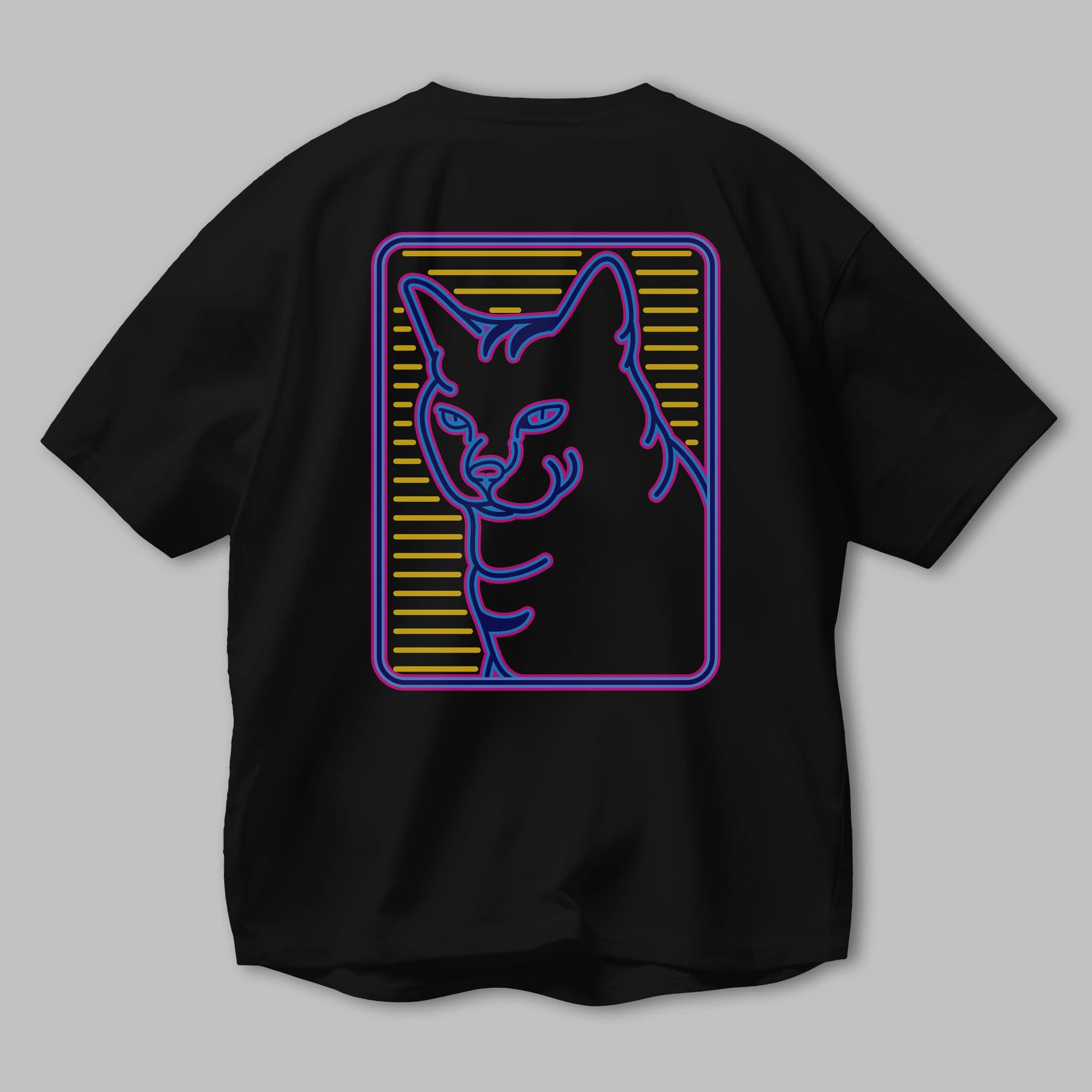 Neon Cat Arka Baskılı Oversize t-shirt Erkek Kadın Unisex