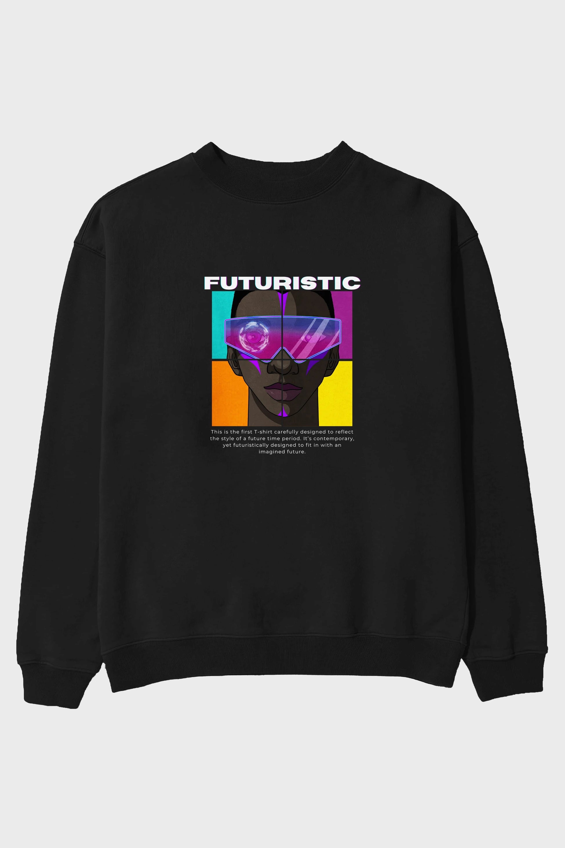 Futuristic Streetwear Ön Baskılı Oversize Sweatshirt Erkek Kadın Unisex