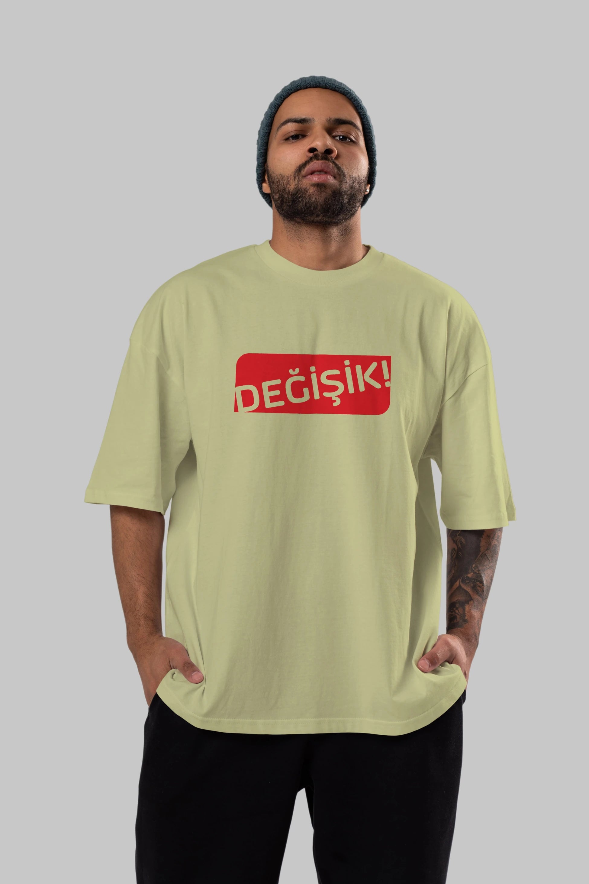 Değişik Ön Baskılı Oversize t-shirt %100 pamuk Erkek Kadın Unisex