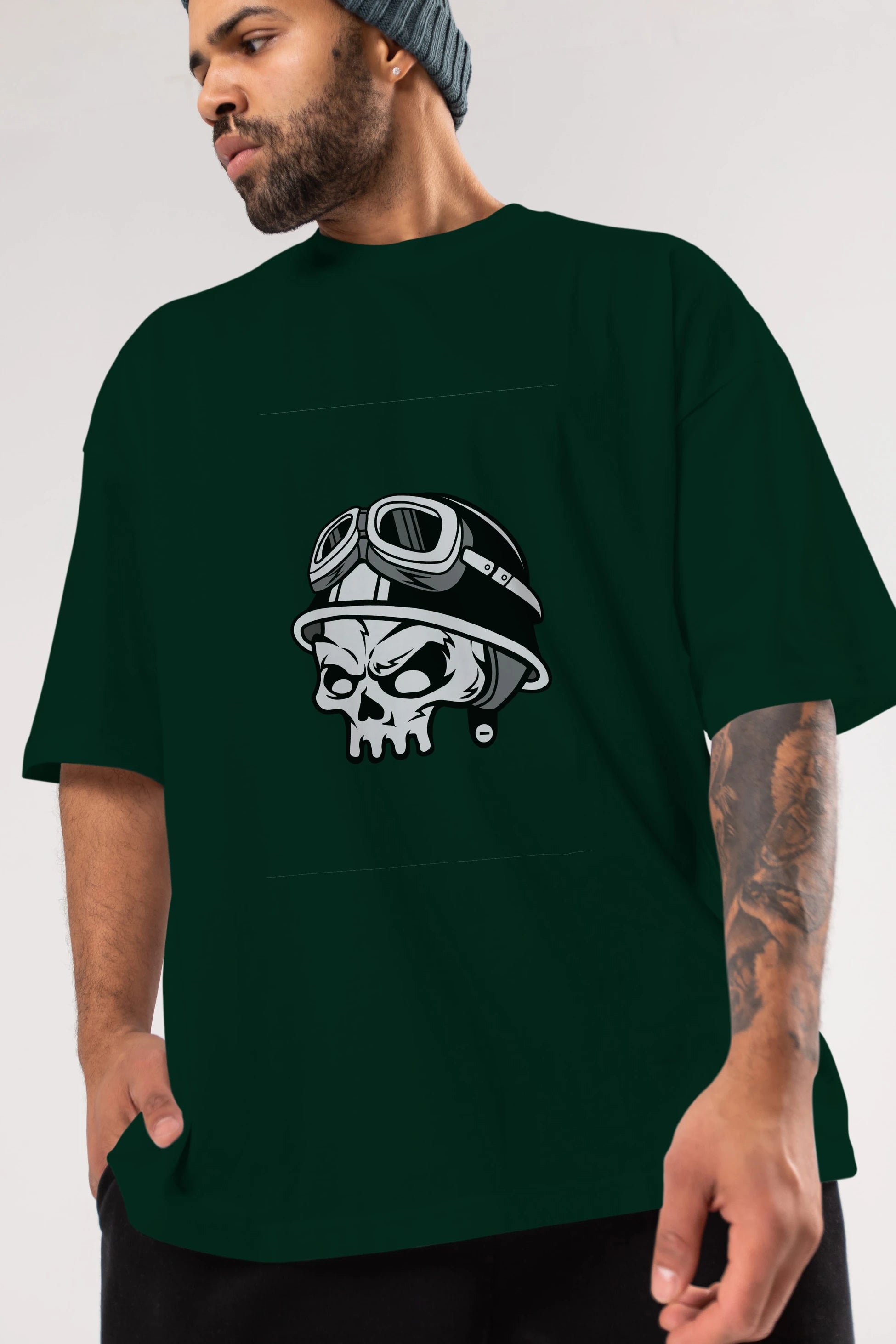 Biker Helmet Ön Baskılı Oversize t-shirt Erkek Kadın Unisex %100 Pamuk tişort