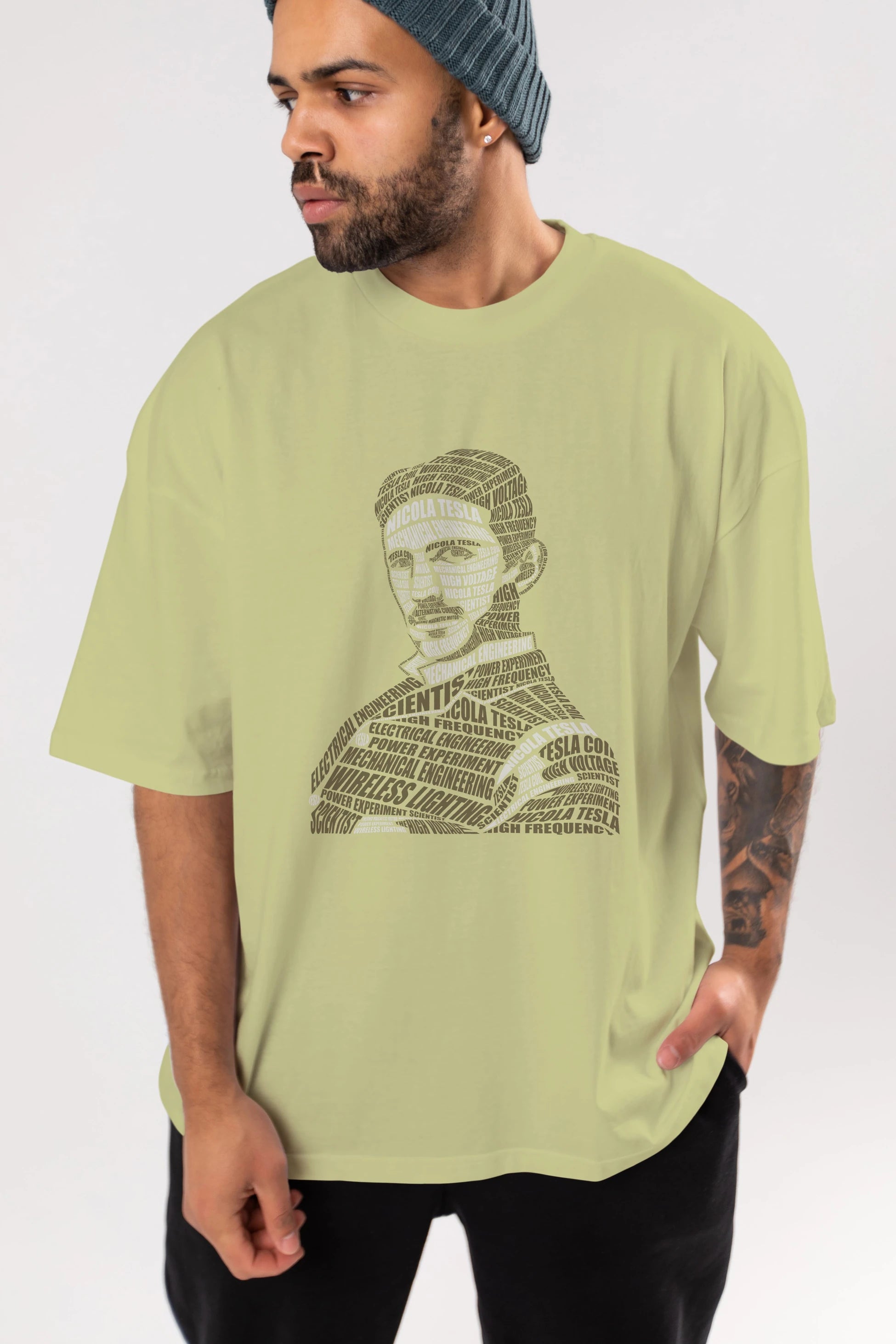 Nikola Tesla Calligram Ön Baskılı Oversize t-shirt %100 pamuk Erkek Kadın Unisex