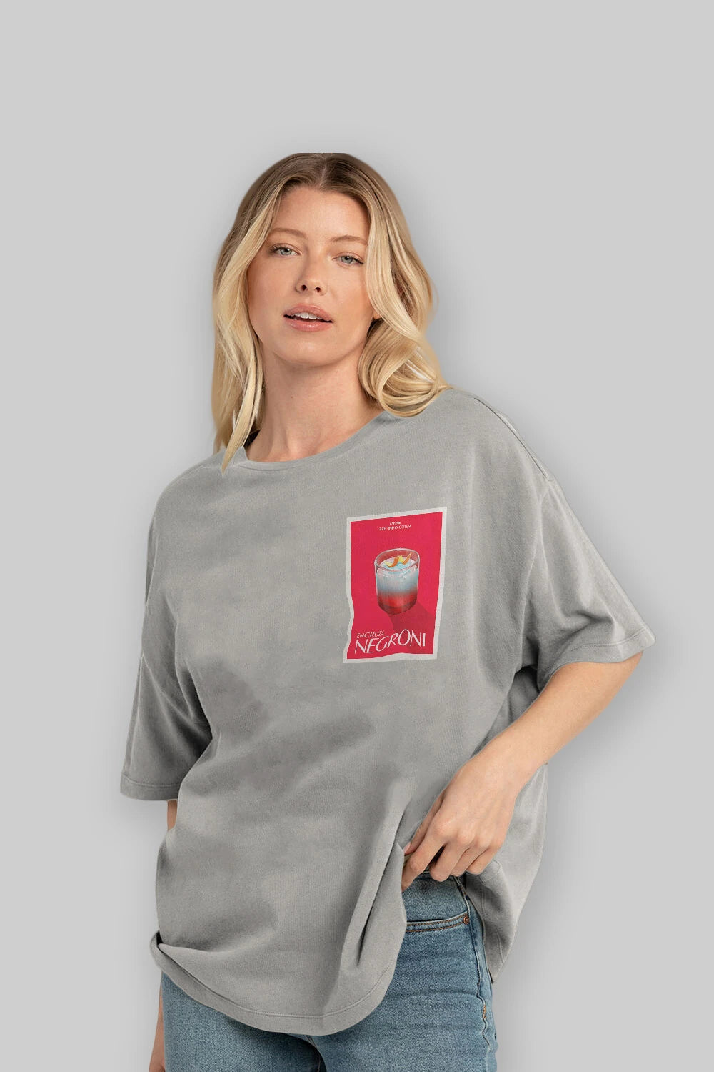 Encruza Negroni Ön Sol Baskılı Oversize t-shirt Erkek Kadın Unisex %100 Pamuk Bisiklet Yaka tişort