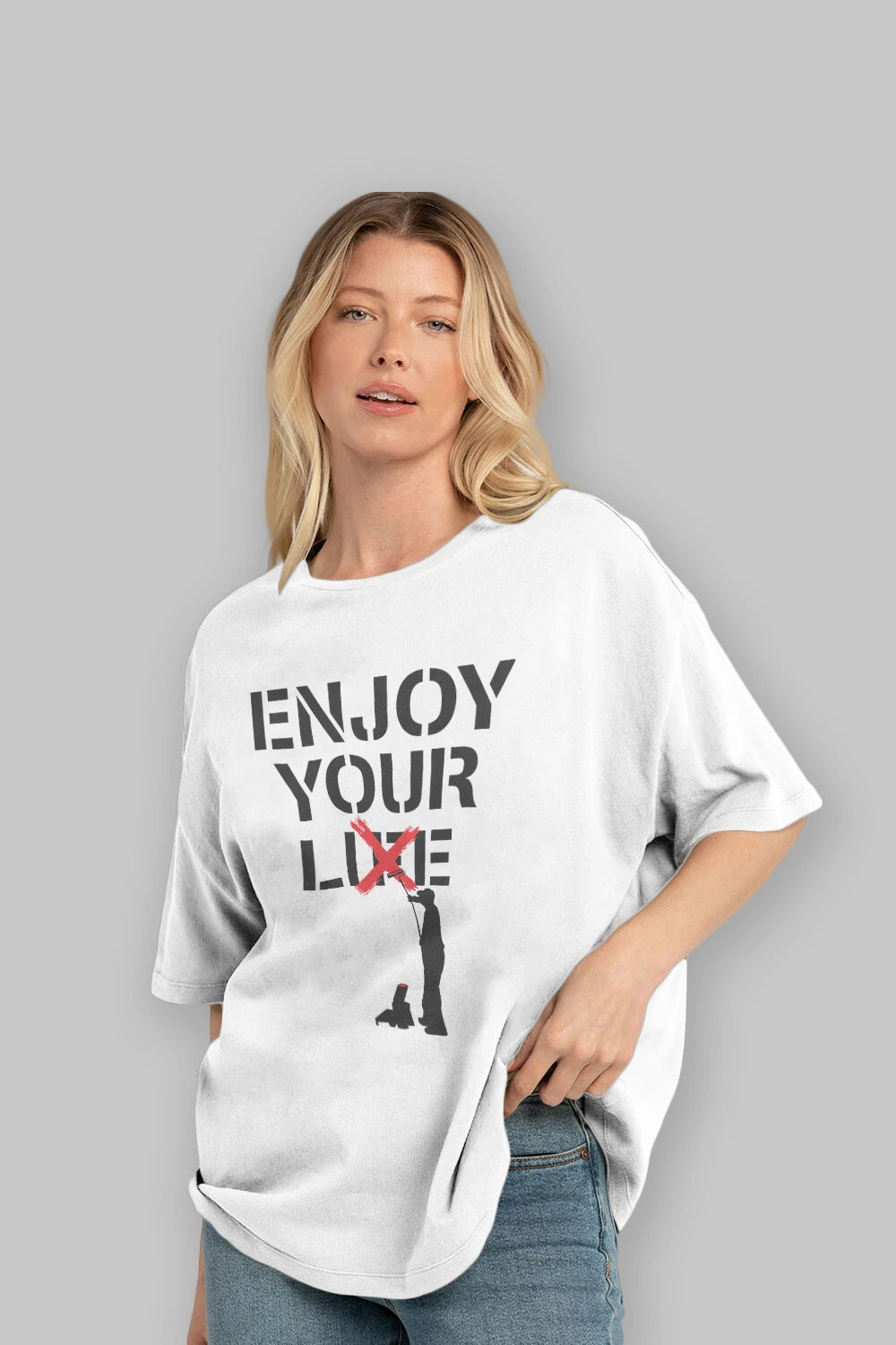 Enjoy Your Lie Ön Baskılı Oversize t-shirt %100 pamuk Erkek Kadın Unisex