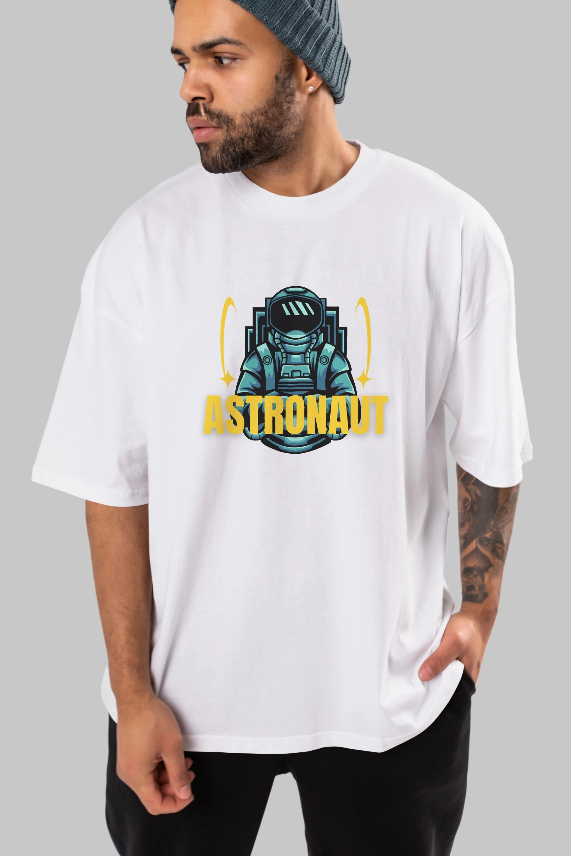 Astronaut Ön Baskılı Oversize t-shirt Erkek Kadın Unisex