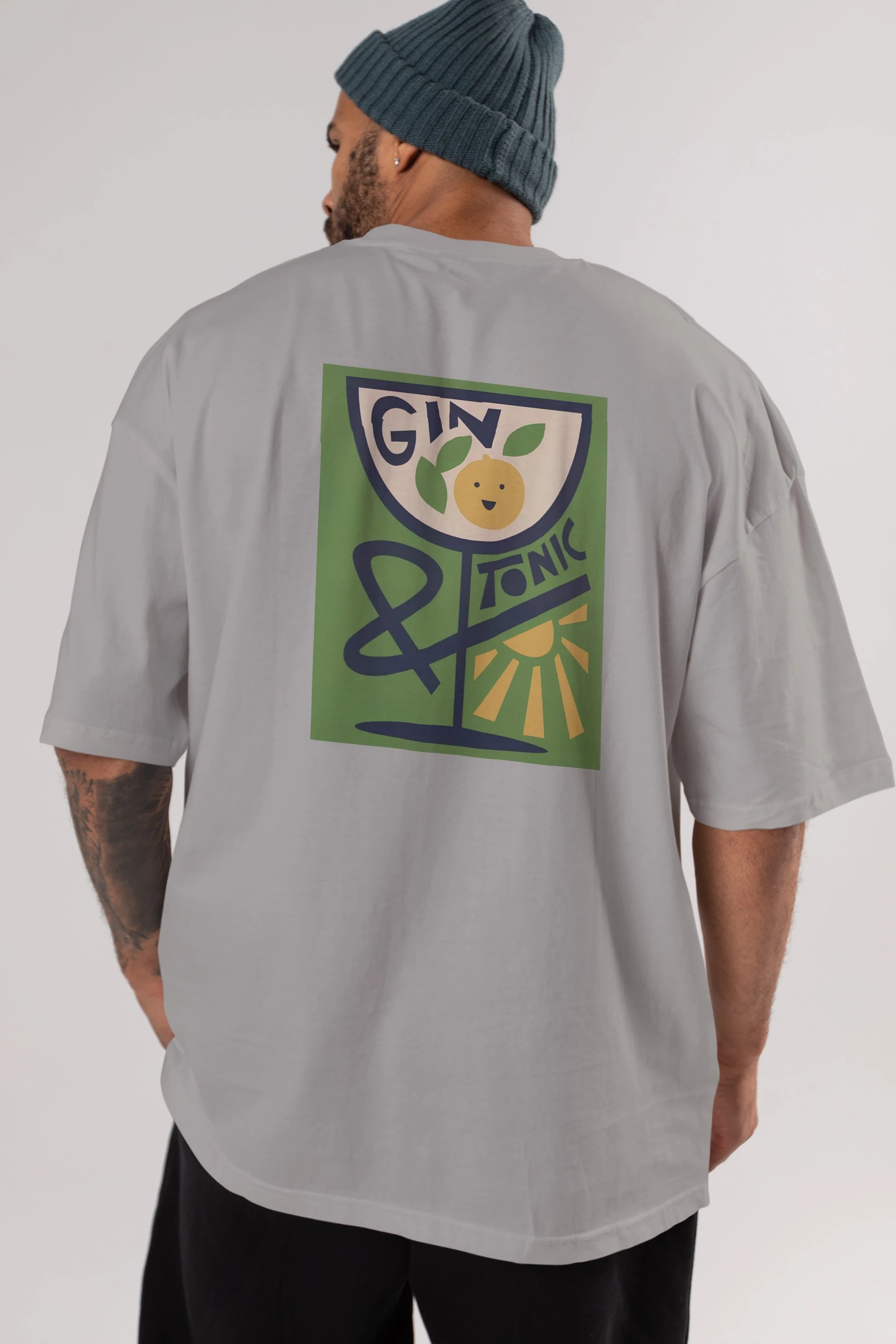 Gin Tonic 3 Arka Baskılı Oversize t-shirt Erkek Kadın Unisex %100 Pamuk Bisiklet Yaka tişort