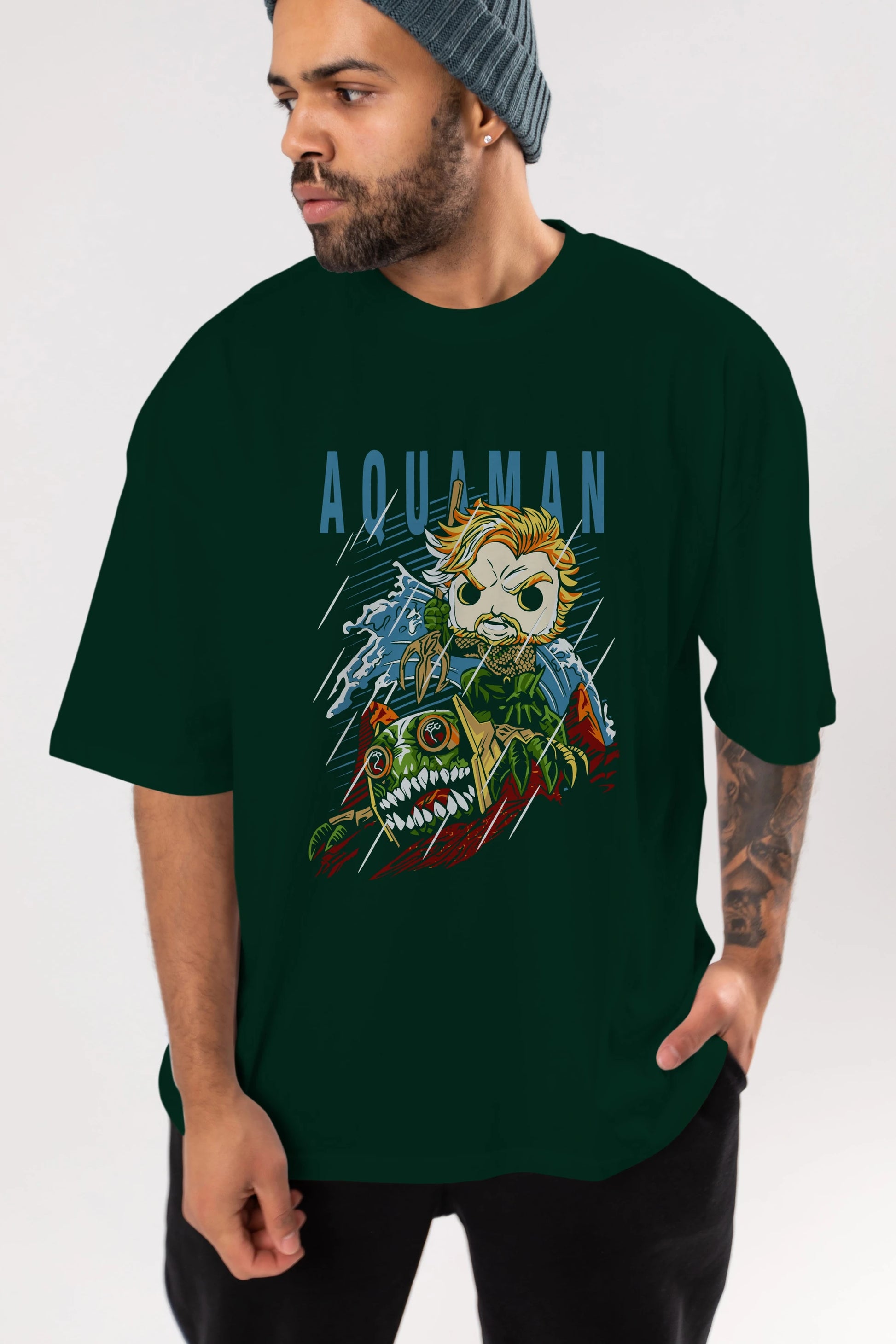 Aquaman Ön Baskılı Oversize t-shirt Erkek Kadın Unisex %100 Pamuk Bisiklet Yaka tişort