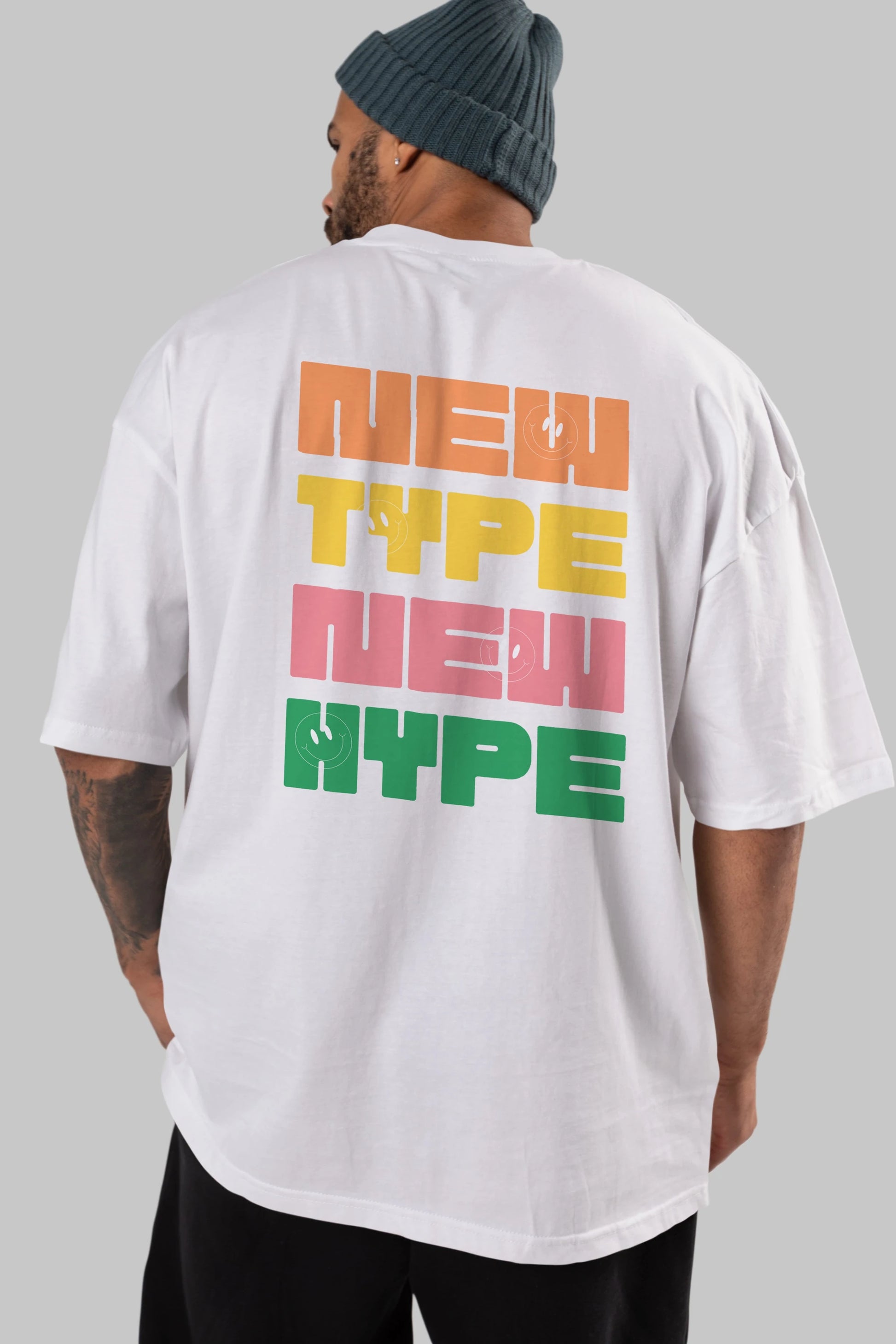 New Type New Hype Yazılı Arka Baskılı Oversize t-shirt Erkek Kadın Unisex
