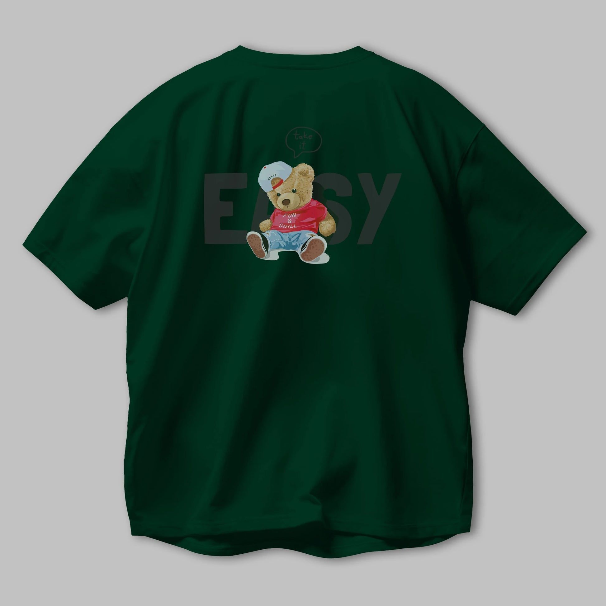 Teddy Bear Easy Arka Baskılı Oversize t-shirt Erkek Kadın Unisex %100 Pamuk