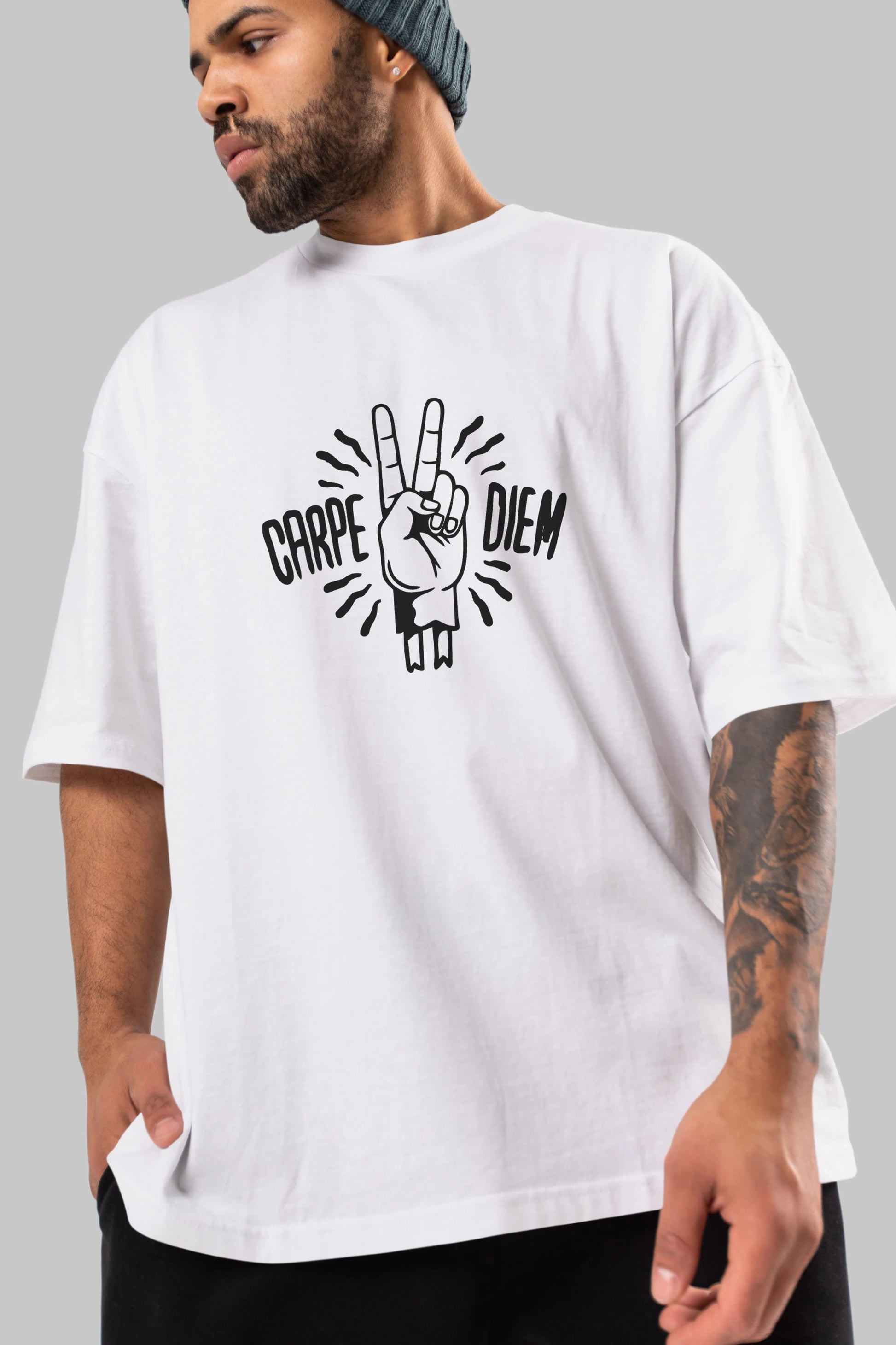 Carpe Diem Ön Baskılı Oversize t-shirt %100 pamuk Erkek Kadın Unisex