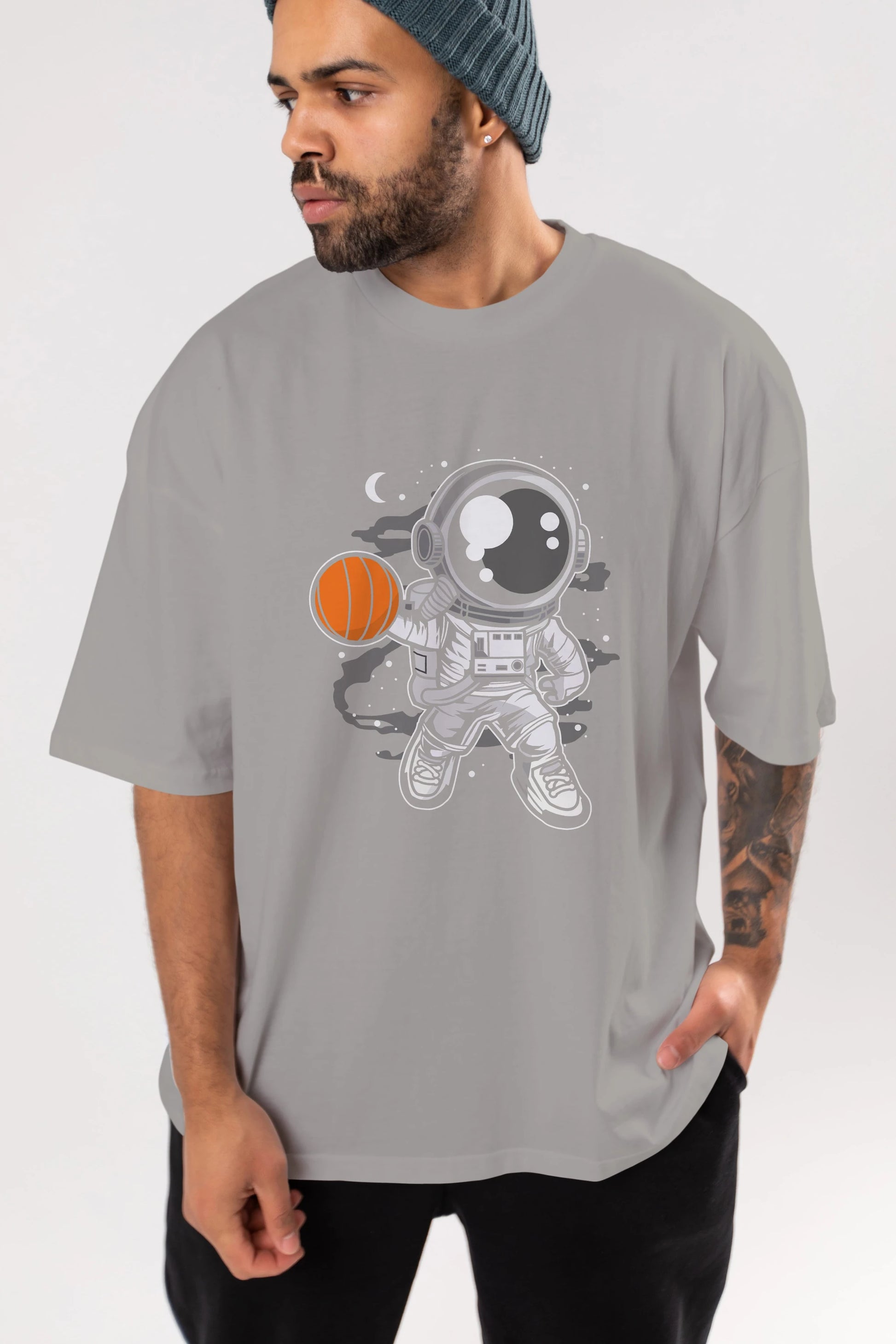 Astronaut Basketball Ön Baskılı Oversize t-shirt Erkek Kadın Unisex