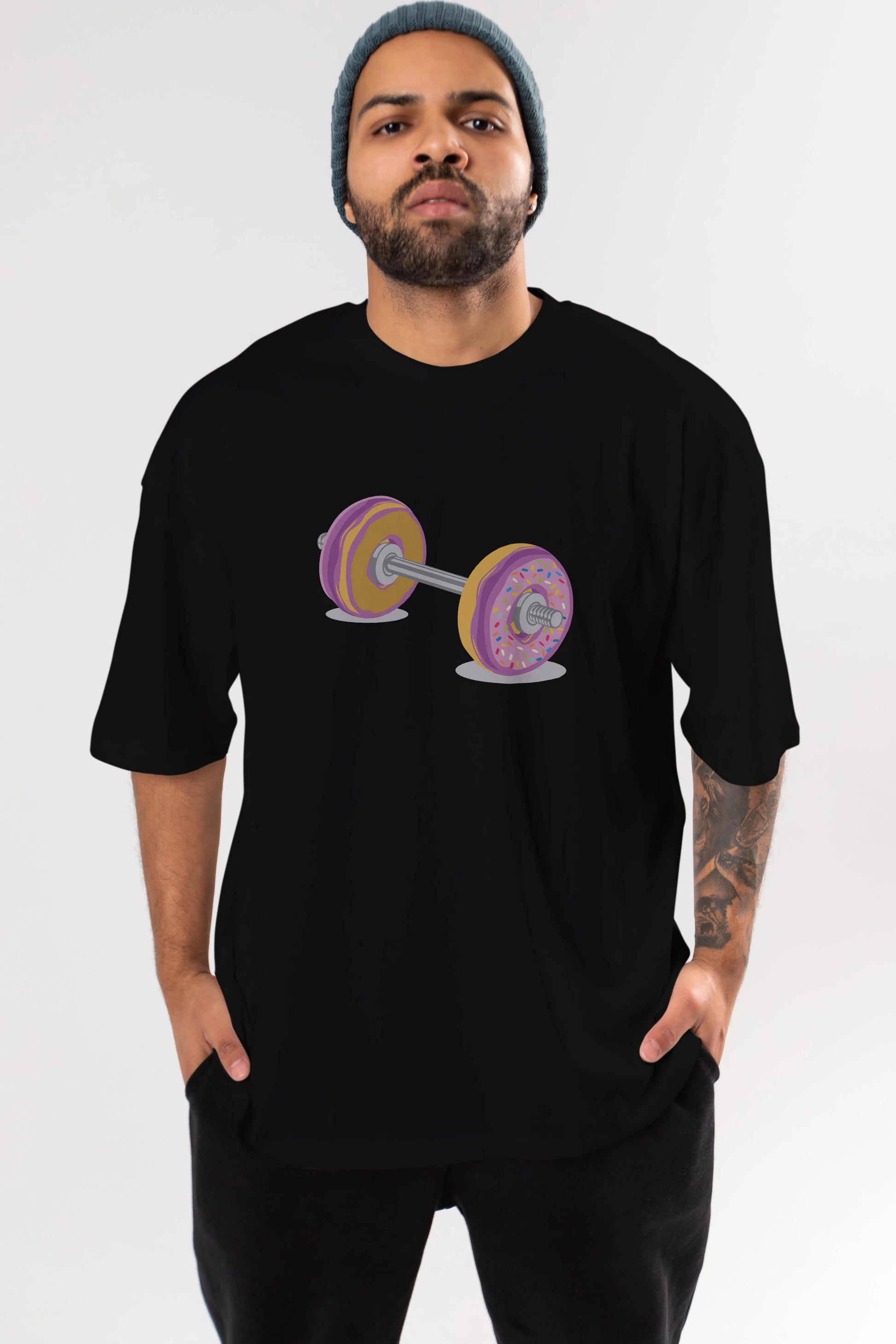 Donut Barbell Ön Baskılı Oversize t-shirt %100 pamuk Erkek Kadın Unisex