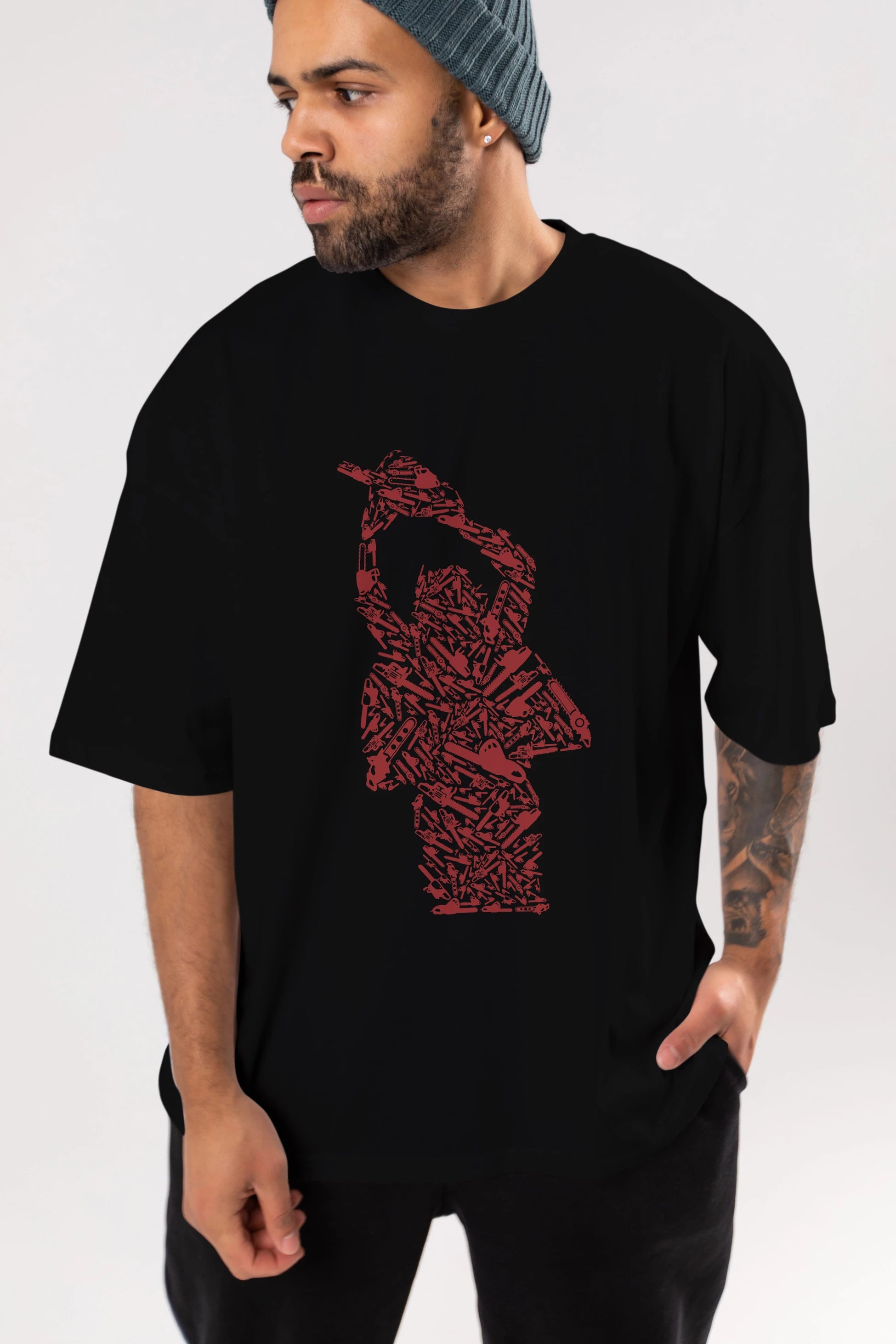 Chainsaw Ön Baskılı Oversize t-shirt %100 pamuk Erkek Kadın Unisex