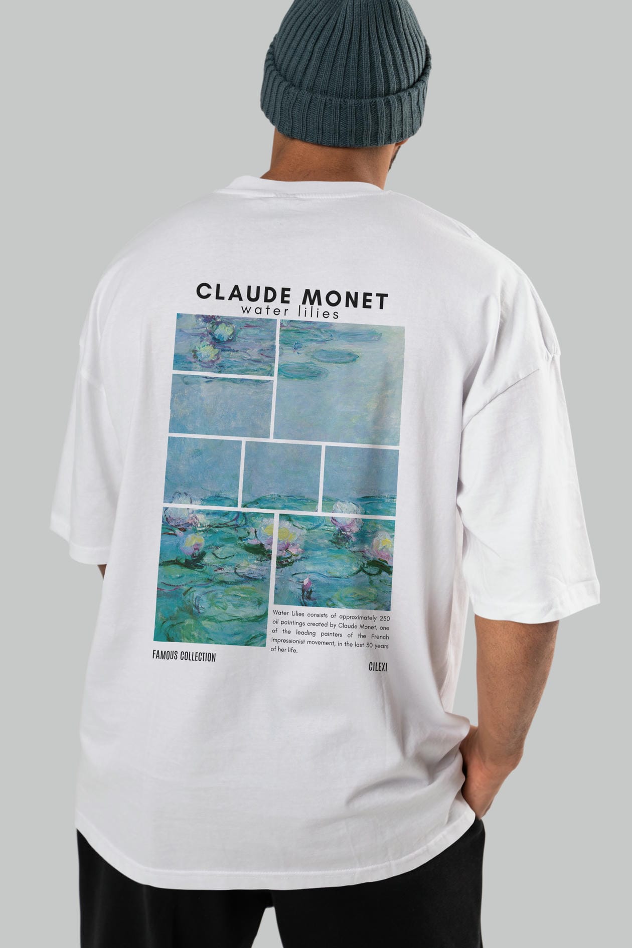 Claude Monet Arka Baskılı Oversize t-shirt Erkek Kadın Bisiklet Yaka Pamuk tişort