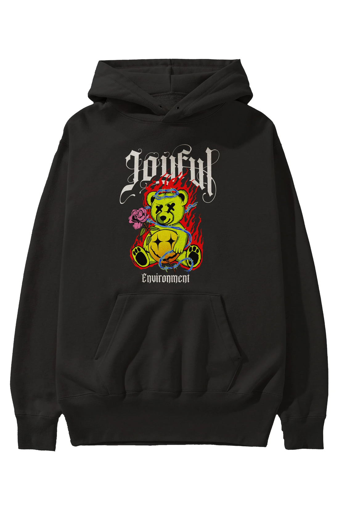 Joyful Bear Ön Baskılı Hoodie Oversize Kapüşonlu Sweatshirt Erkek Kadın Unisex