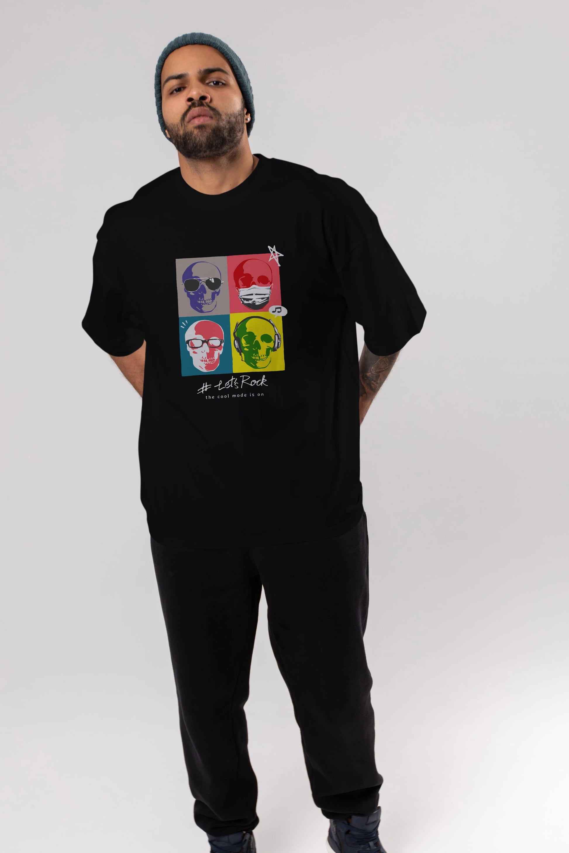 Lets Rock Ön Baskılı Oversize t-shirt Erkek Kadın Unisex