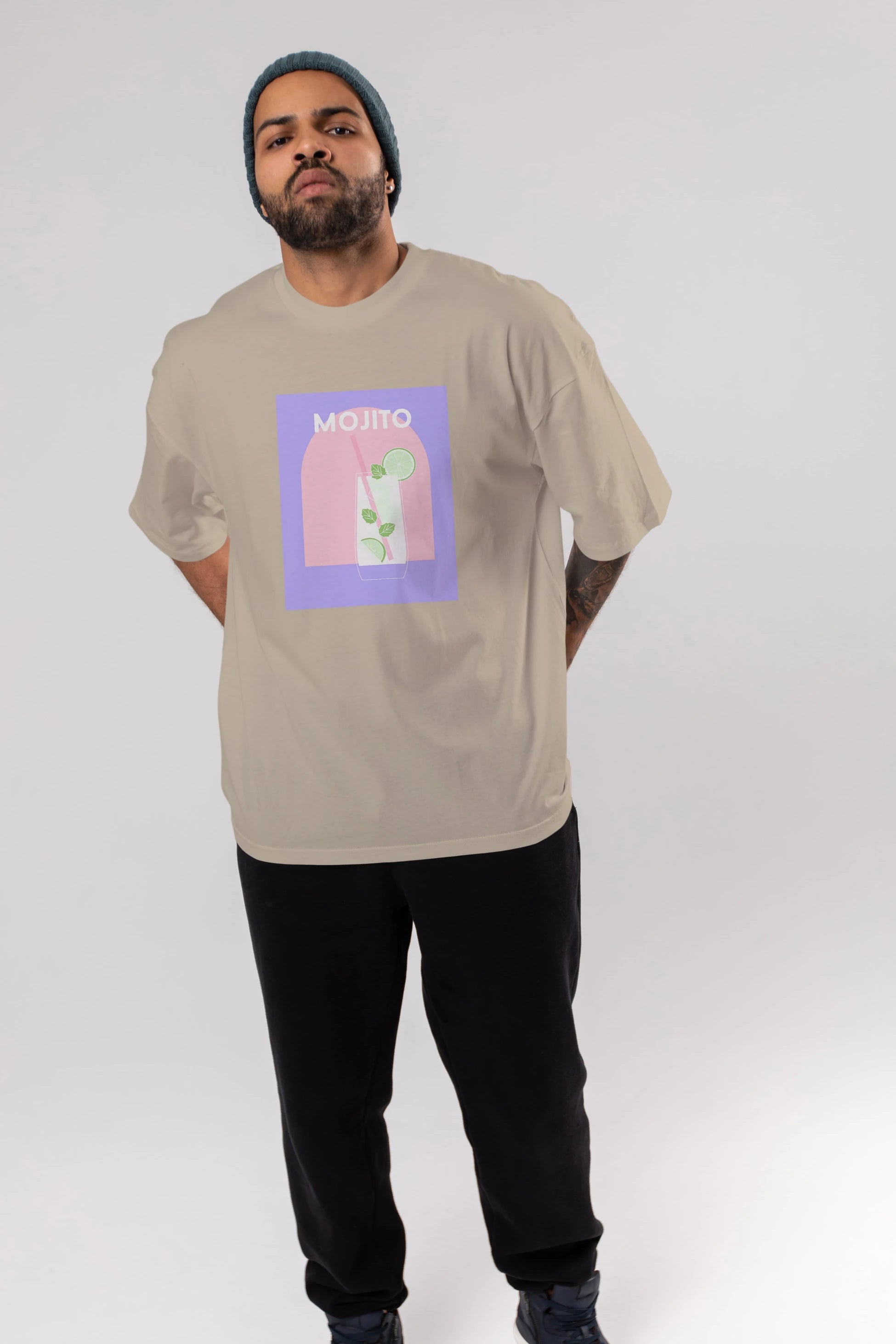 Mojito 2 Ön Baskılı Oversize t-shirt Erkek Kadın Unisex %100 Pamuk Bisiklet Yaka tişort