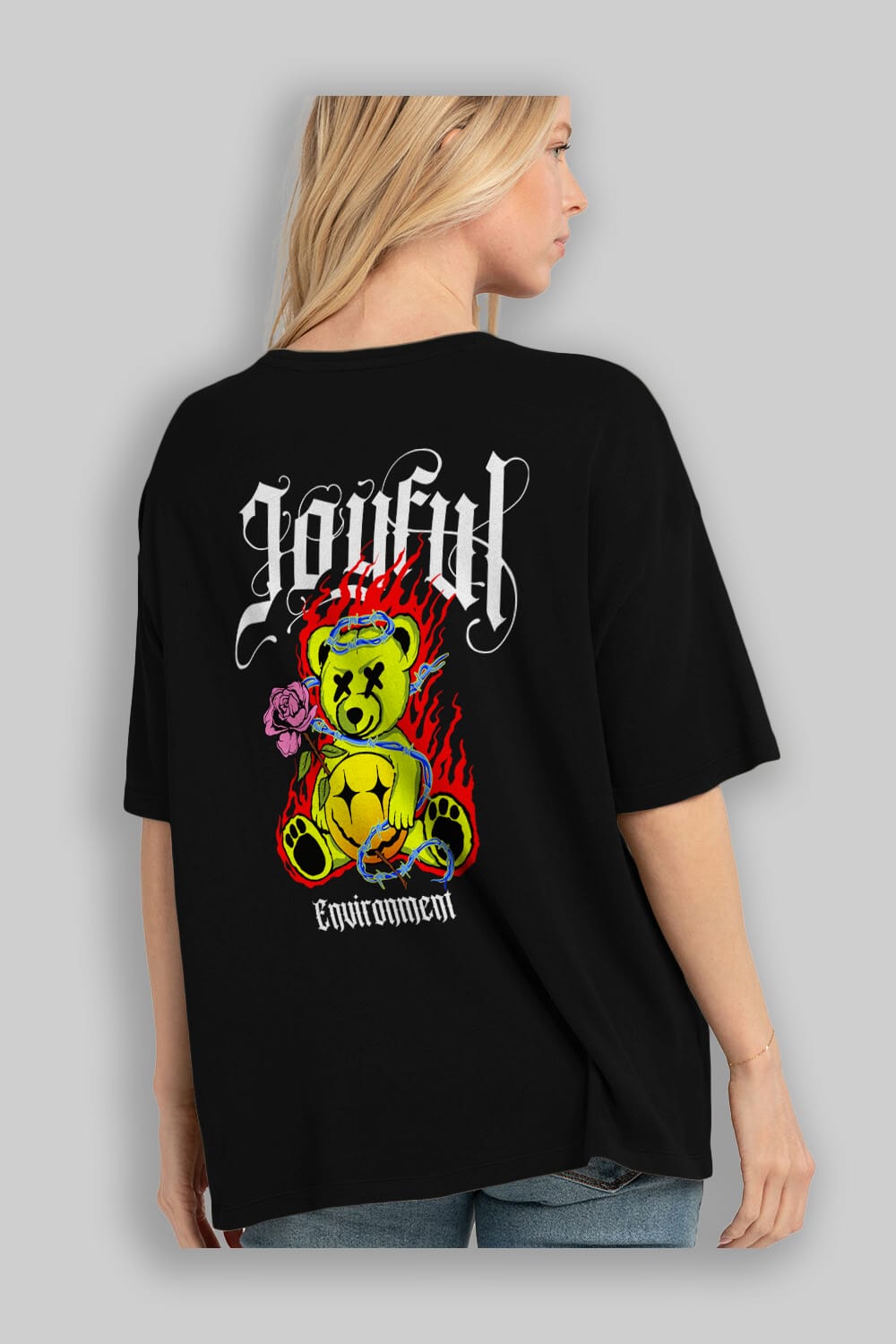 Joyful Bear Arka Baskılı Oversize t-shirt Erkek Kadın Unisex
