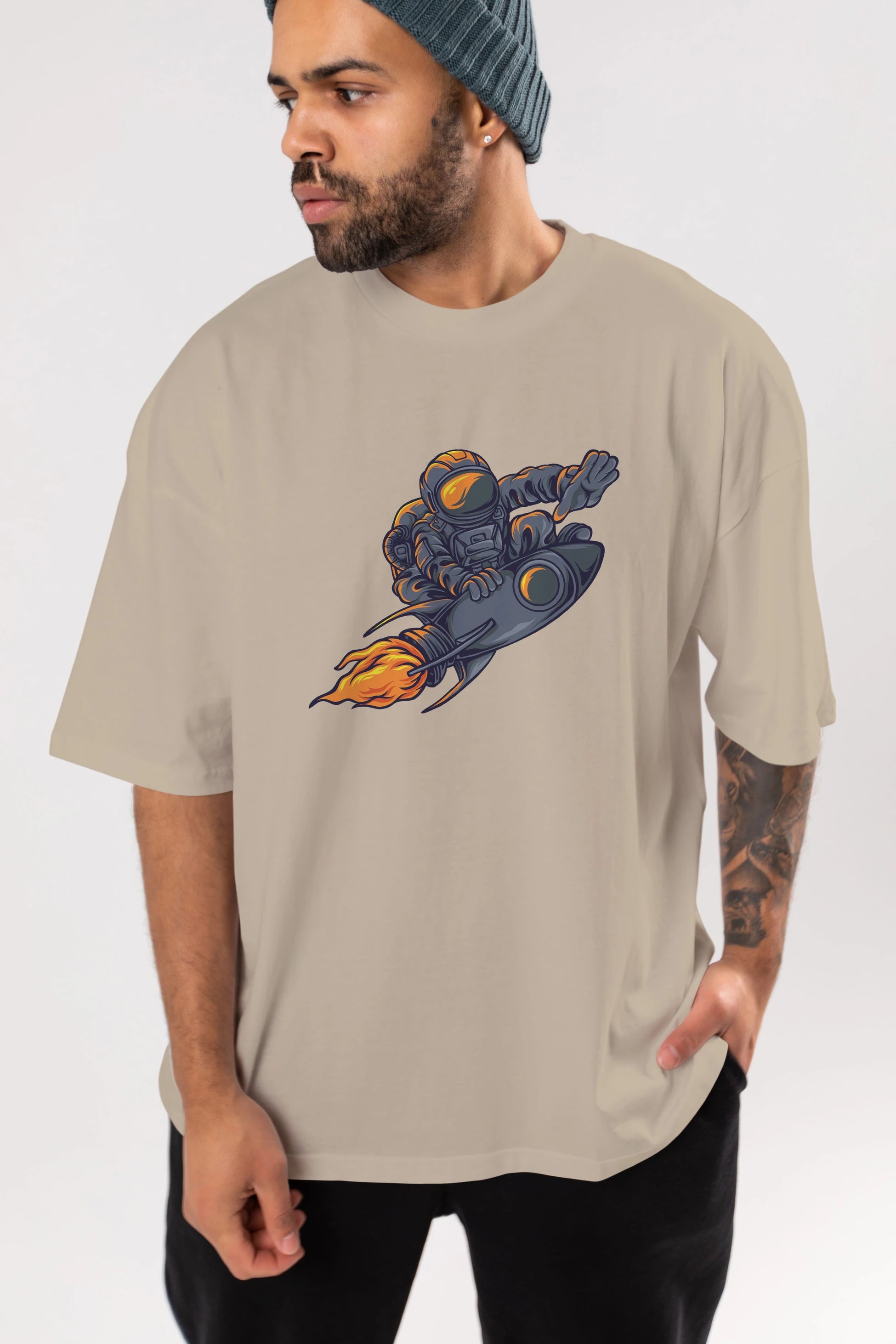 Astrocket Illustration Tshirt Ön Baskılı Oversize t-shirt Erkek Kadın Unisex