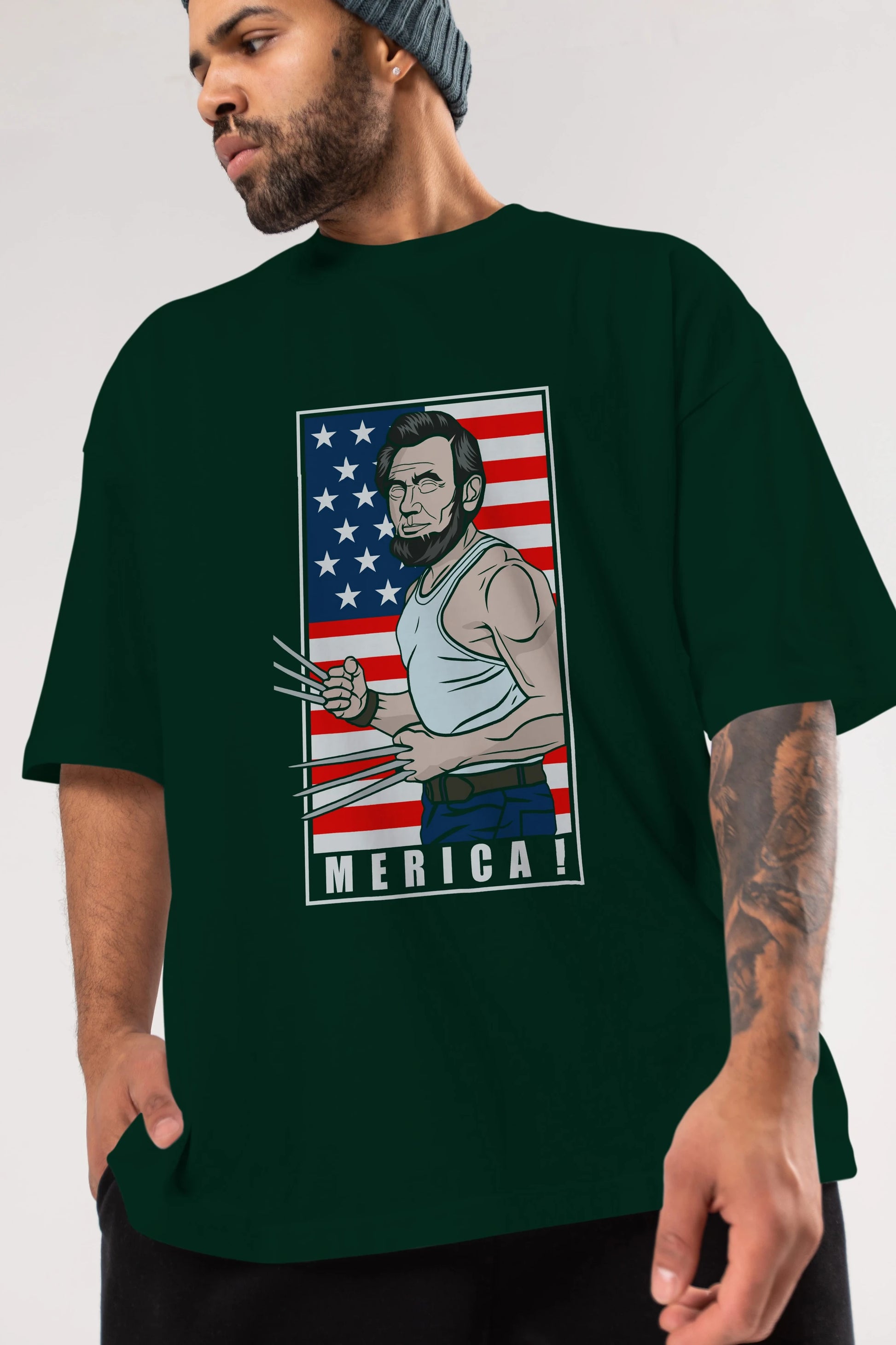 Wolverlincoln Ön Baskılı Oversize t-shirt Erkek Kadın Unisex %100 Pamuk tişort