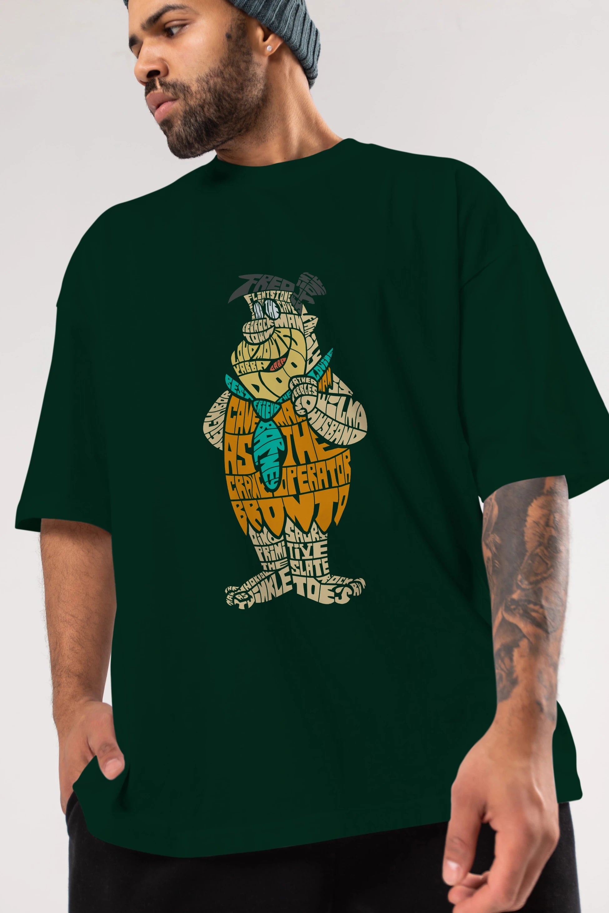 Fred Flintstone Ön Baskılı Oversize t-shirt %100 pamuk Erkek Kadın Unisex