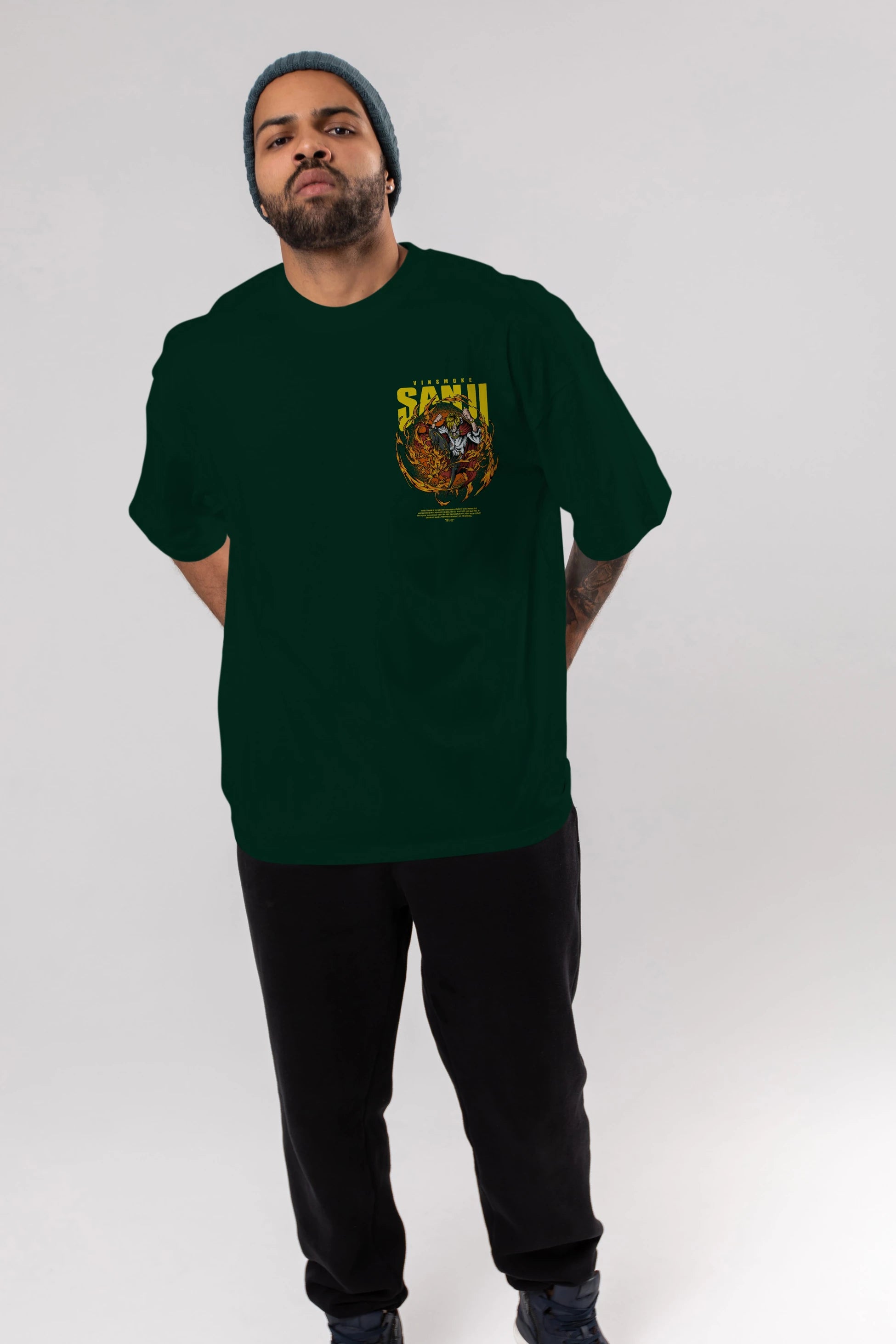 Vinsmoke Sanji Ön Sol Baskılı Oversize t-shirt Erkek Kadın Unisex %100 Pamuk Bisiklet Yaka tişort