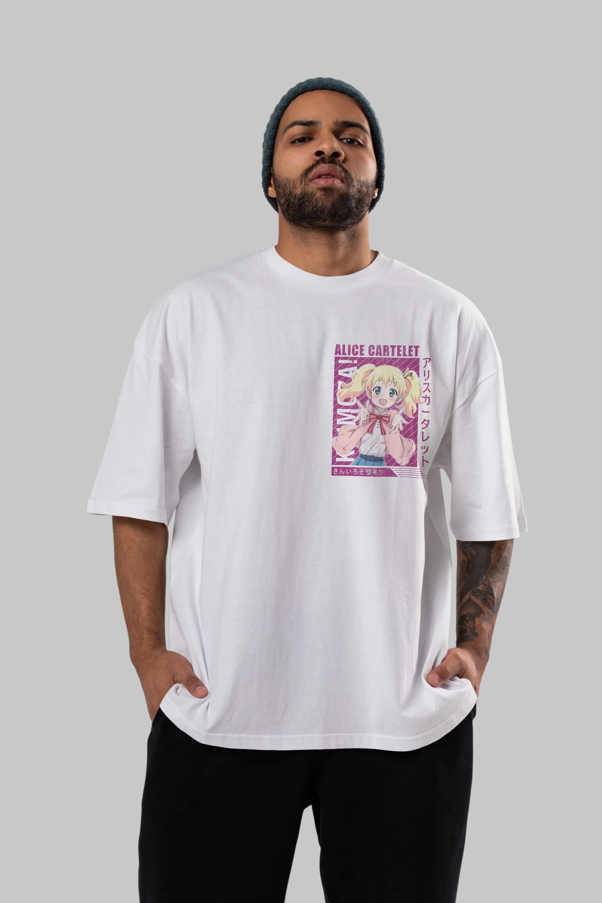 Alice Cartelet 12 Ön Sol Baskılı Oversize t-shirt Erkek Kadın Unisex %100 Pamuk Bisiklet Yaka tişort