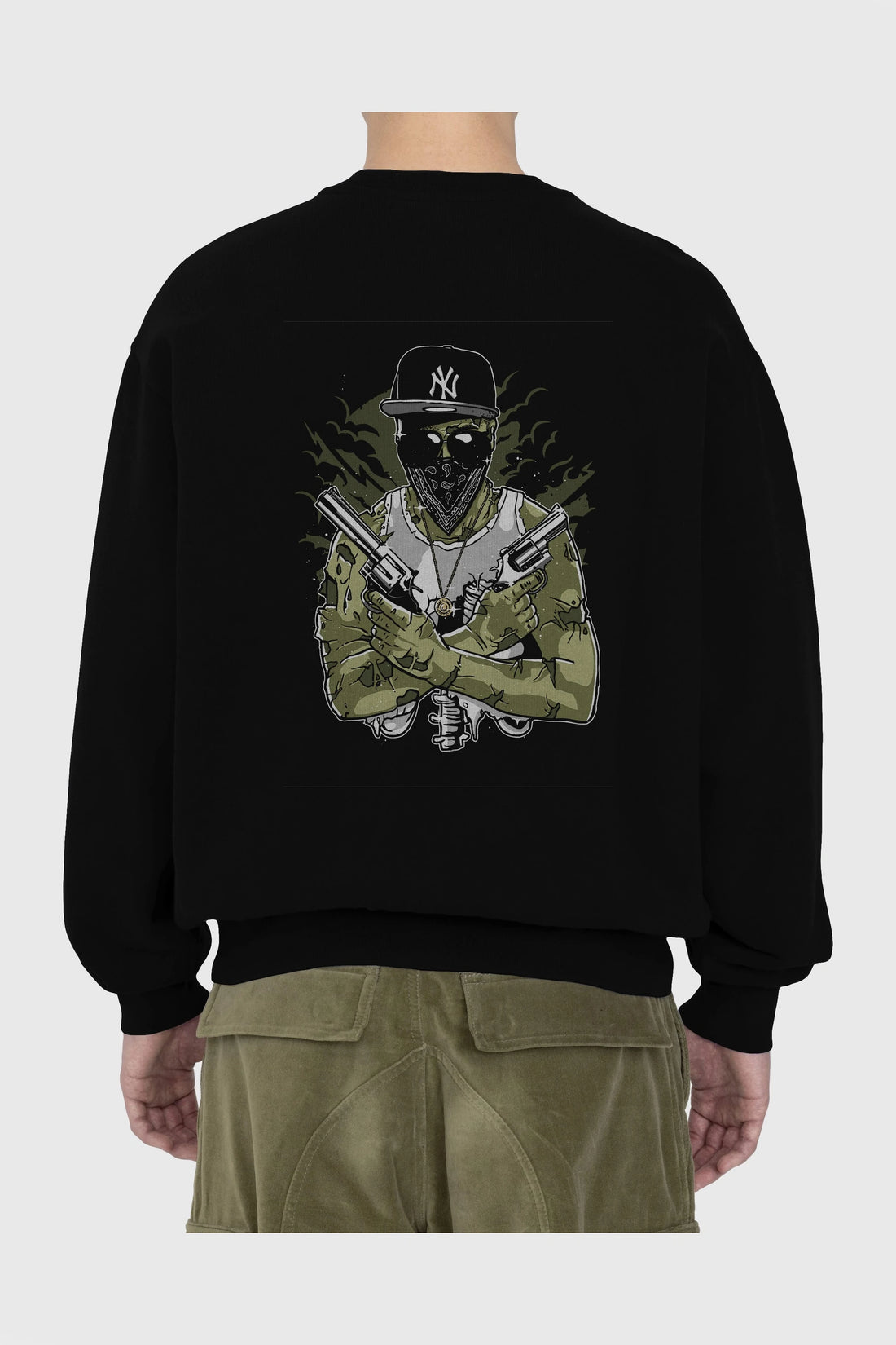 Gangsta Zombie Arka Baskılı Oversize Sweatshirt Erkek Kadın Unisex